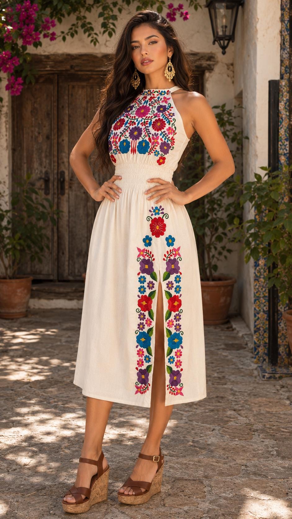 beige mexican dress Maggie-Beige – Authentic Embroidered Puebla | Sleeveless Artisan Muslin Dress this dress showcases the COLLECTION_Blue Willow Women's size:6 Black 219 Prom Shoes