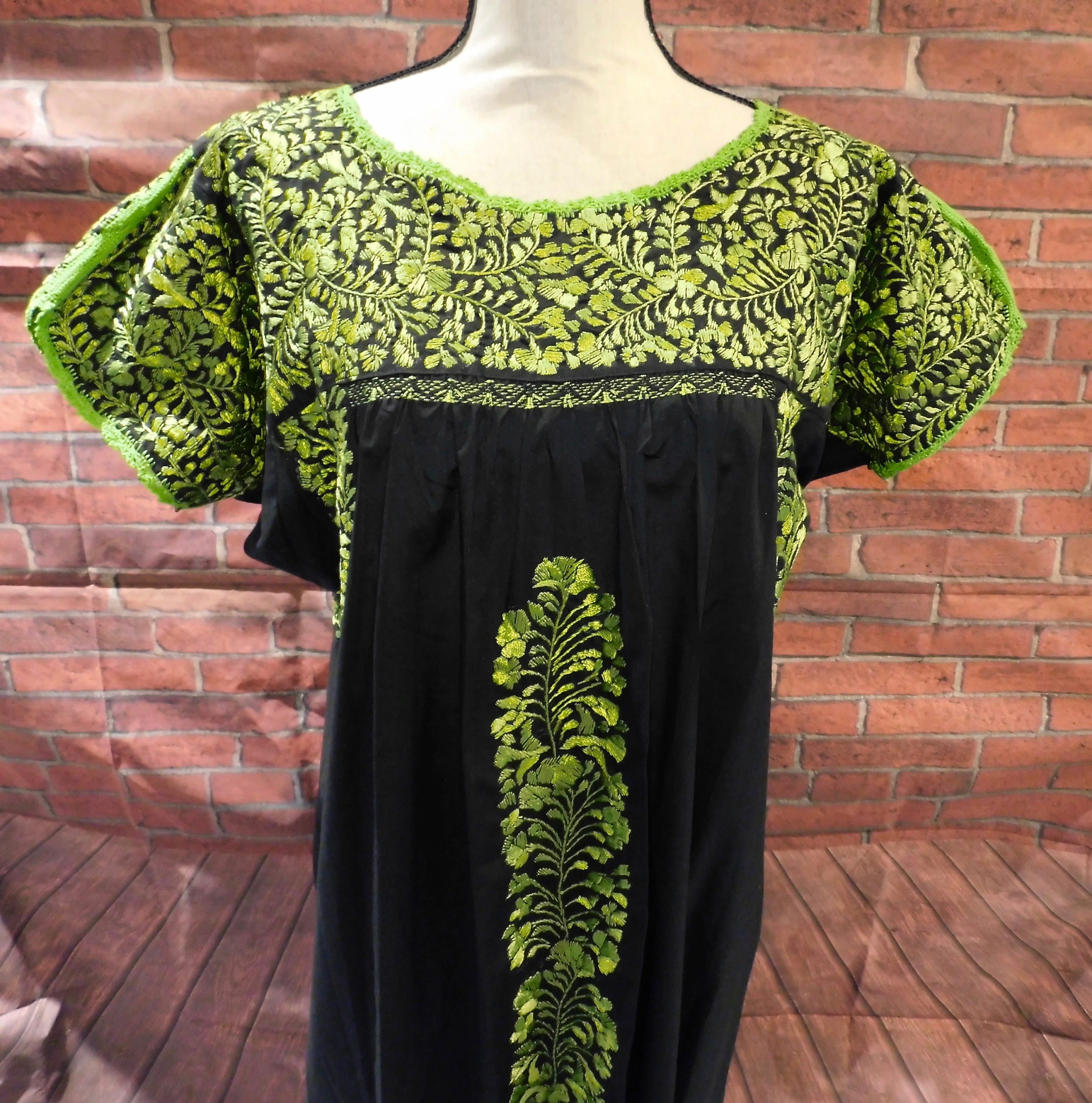 Gorgeous Black SanTonino Dress with exquisite Lime Green Embroidery