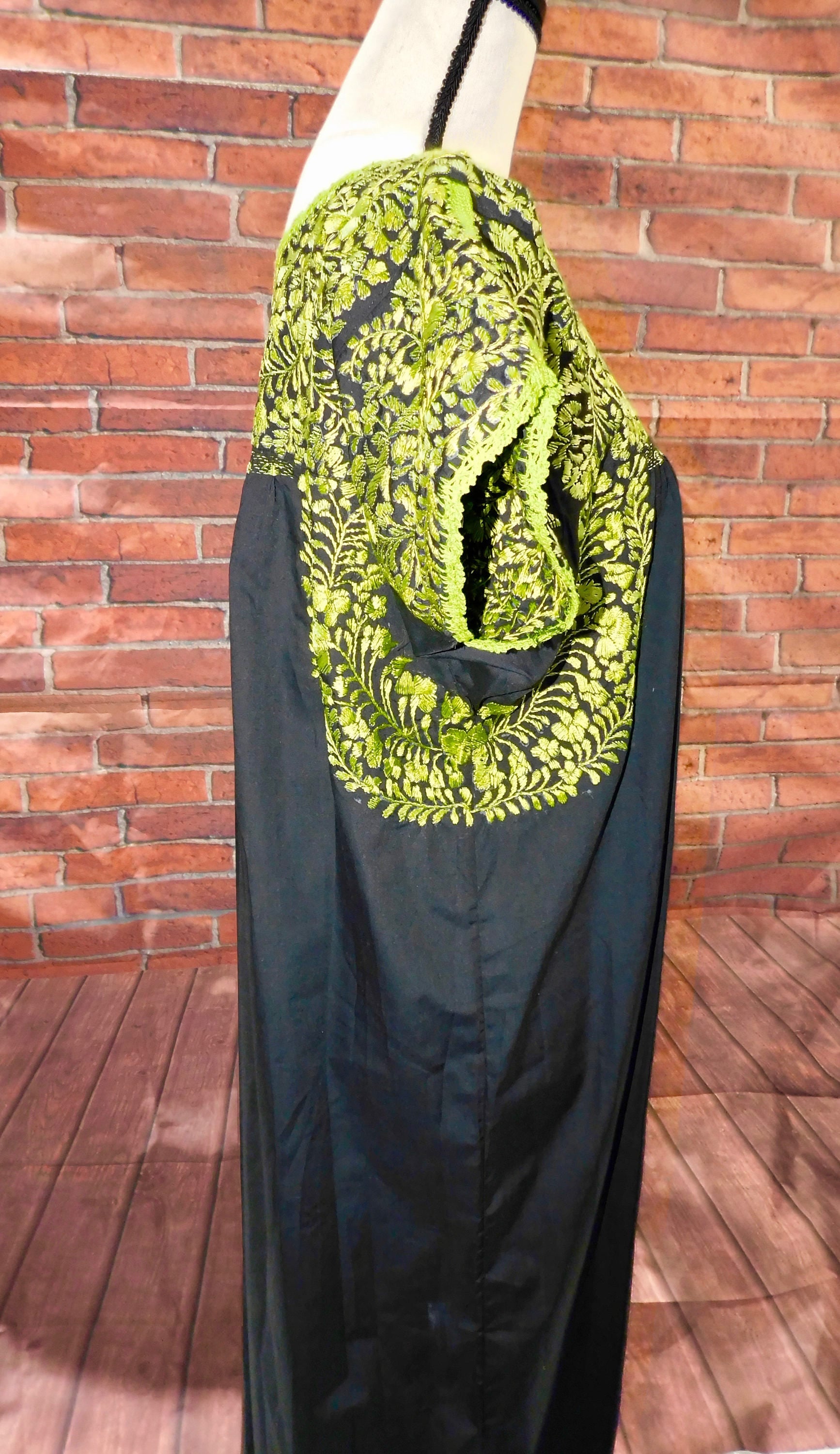 Gorgeous Black SanTonino Dress with exquisite Lime Green Embroidery