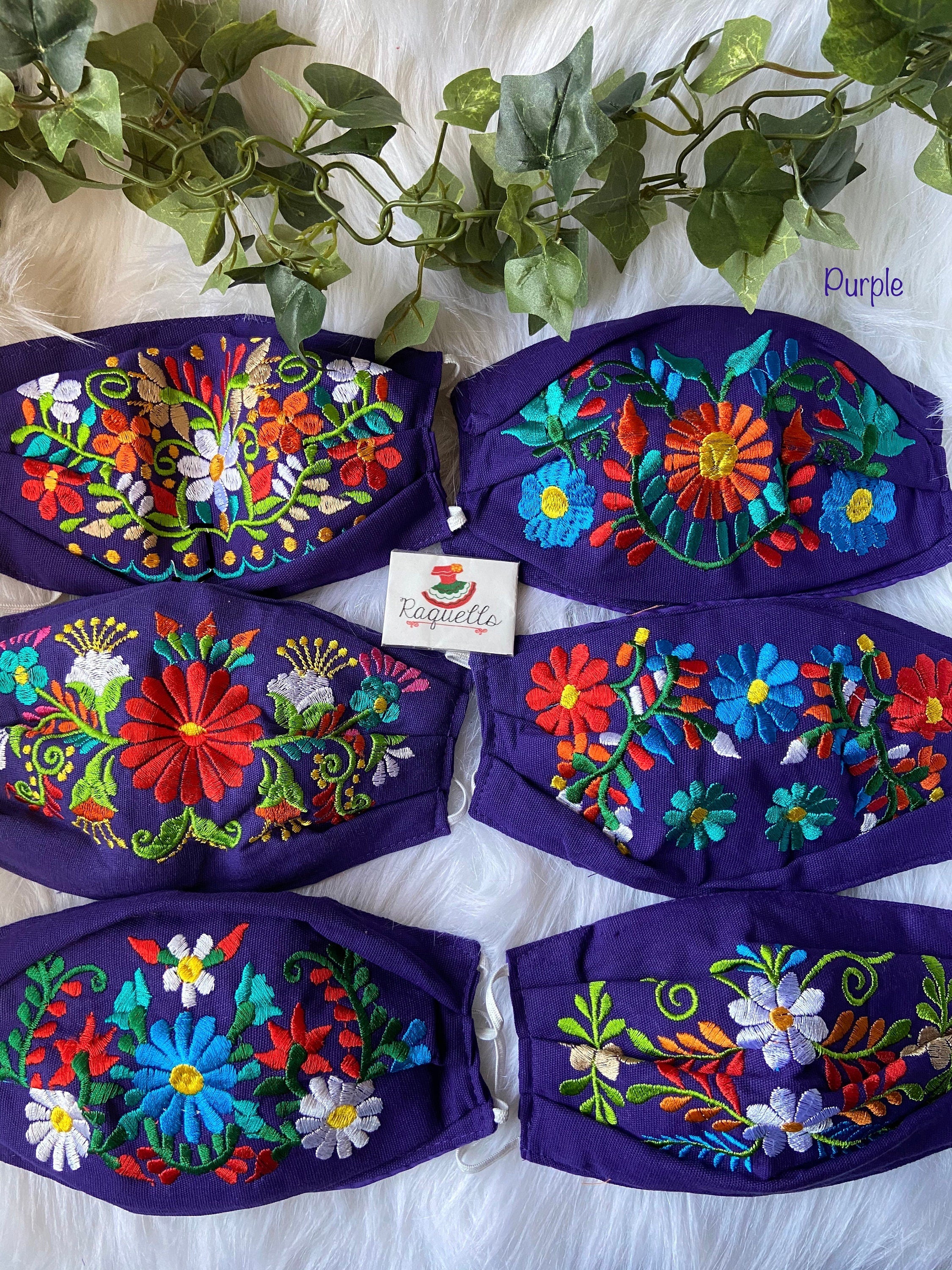 FLOWERS - Embroidered Face Mask w/filter sewn-in