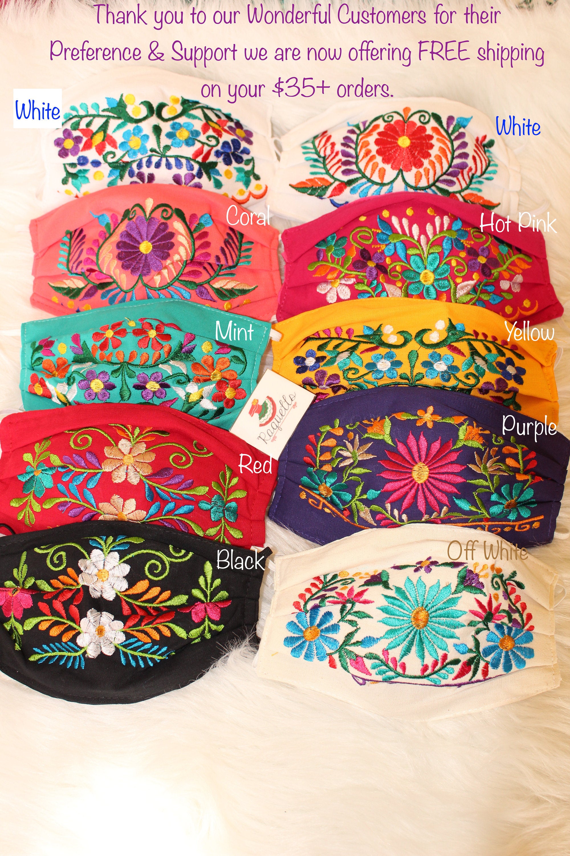 Image of FLOWERS - Embroidered Face Mask w/filter sewn-in