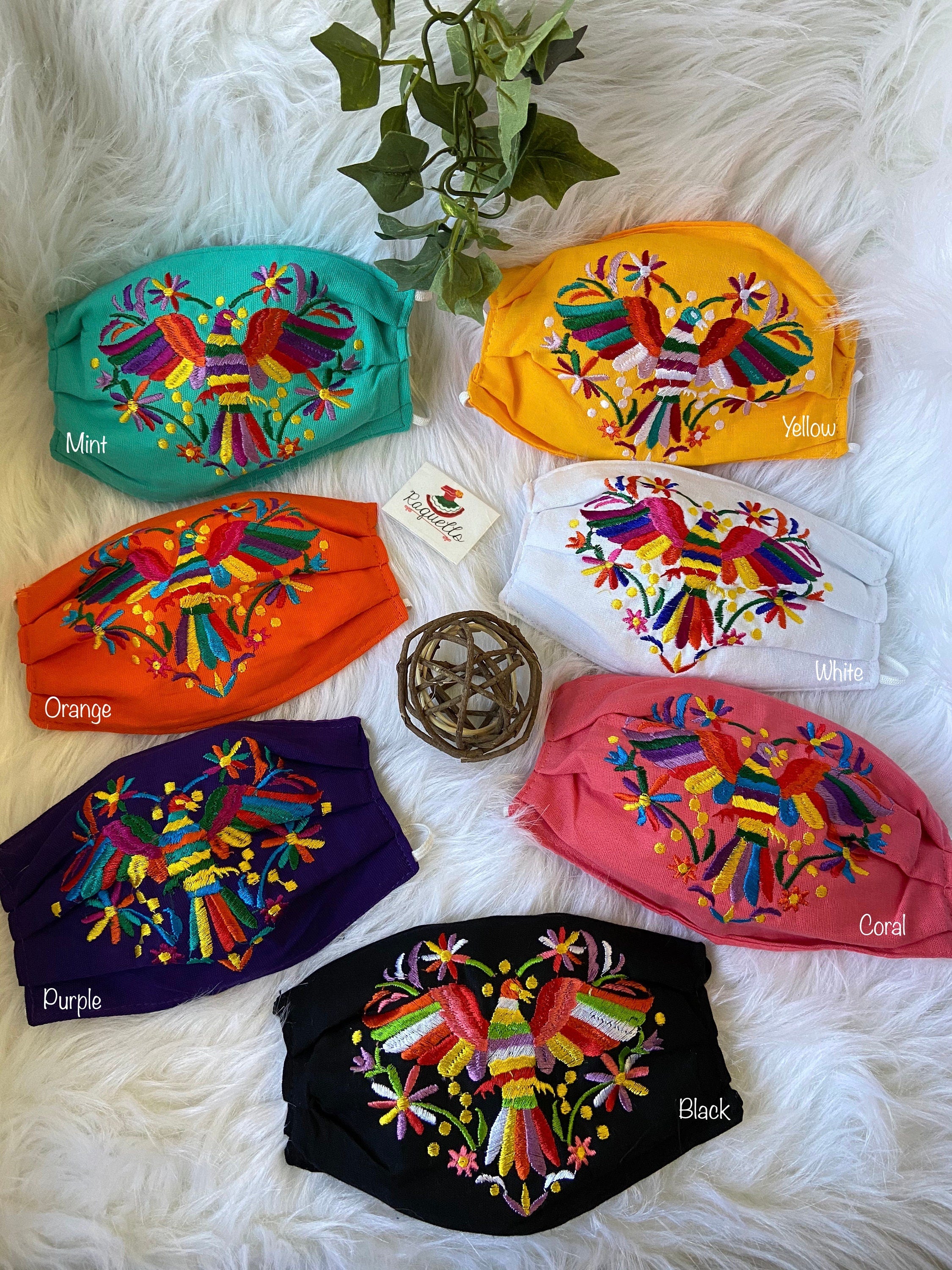 Bird Embroidered Face Mask with Filter attached