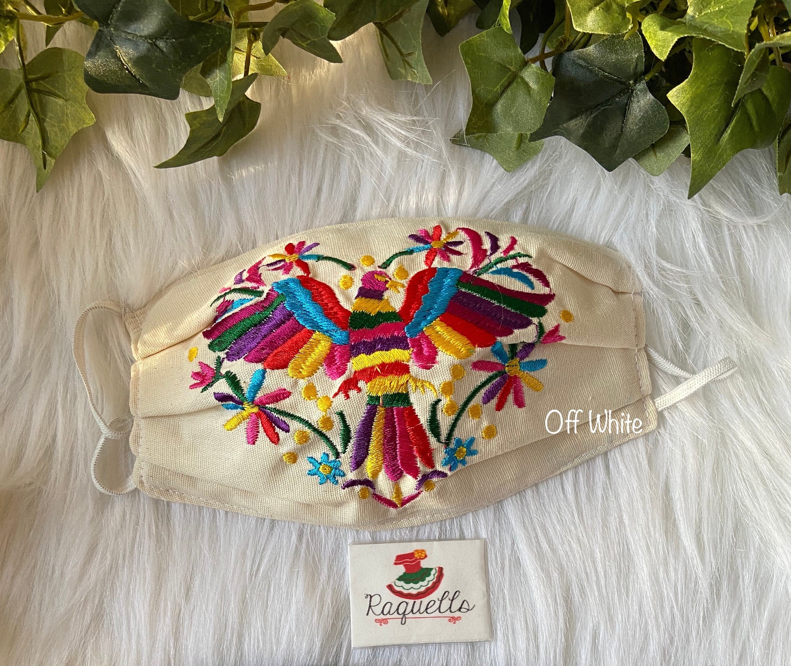 Image of Bird Embroidered Face Mask with Filter attached