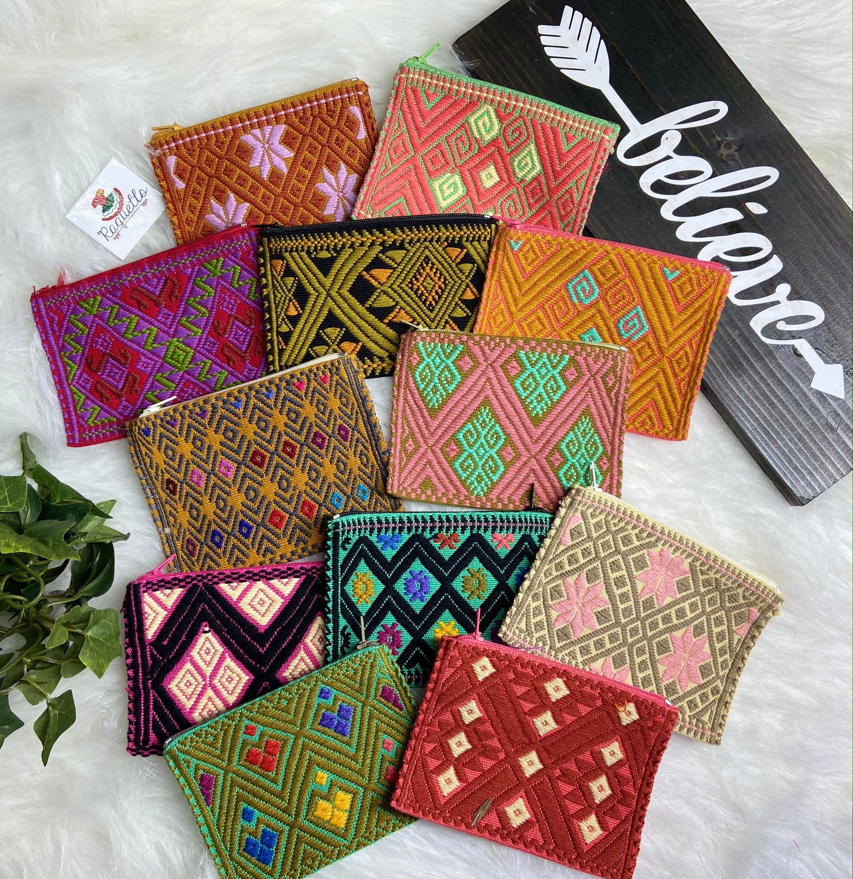 Image of Unique Artisanal Aztec Design Coin Bag, Handmade with beautiful embroidered accents made in Chiapas, Mx.