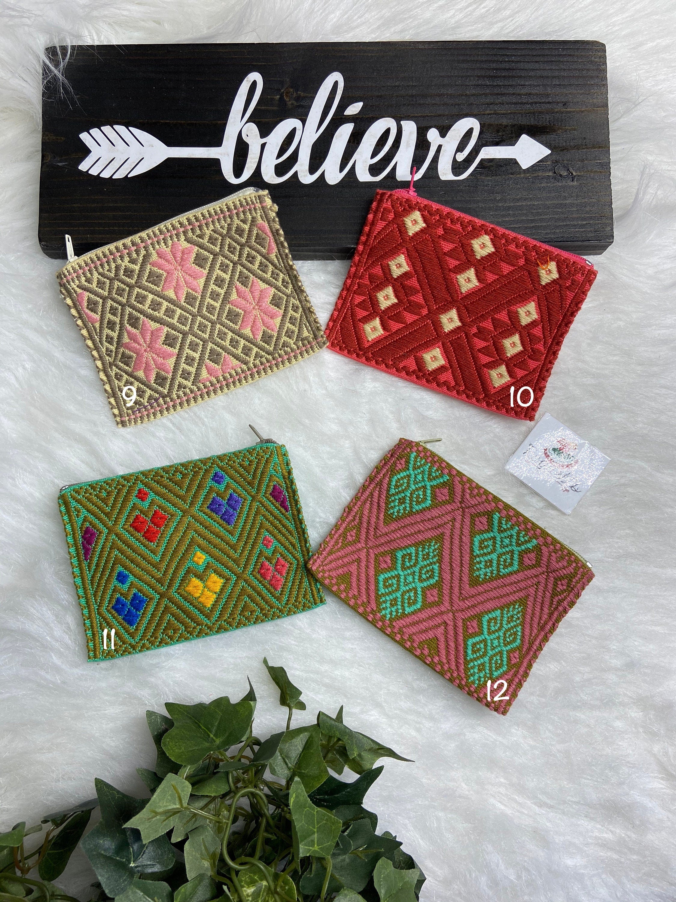 Unique Artisanal Aztec Design Coin Bag, Handmade with beautiful embroidered accents made in Chiapas, Mx.