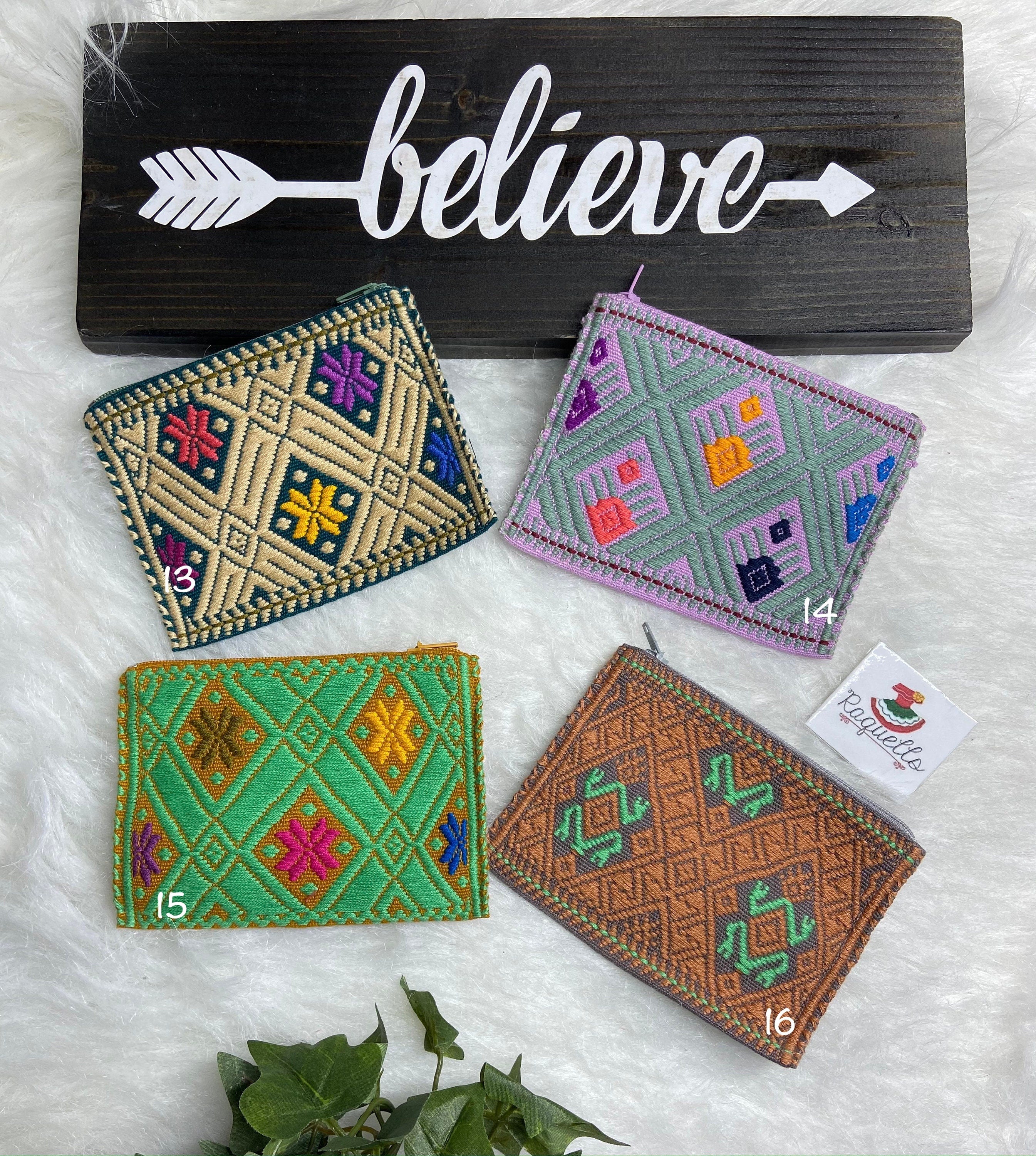 Image of Unique Artisanal Aztec Design Coin Bag, Handmade with beautiful embroidered accents made in Chiapas, Mx.