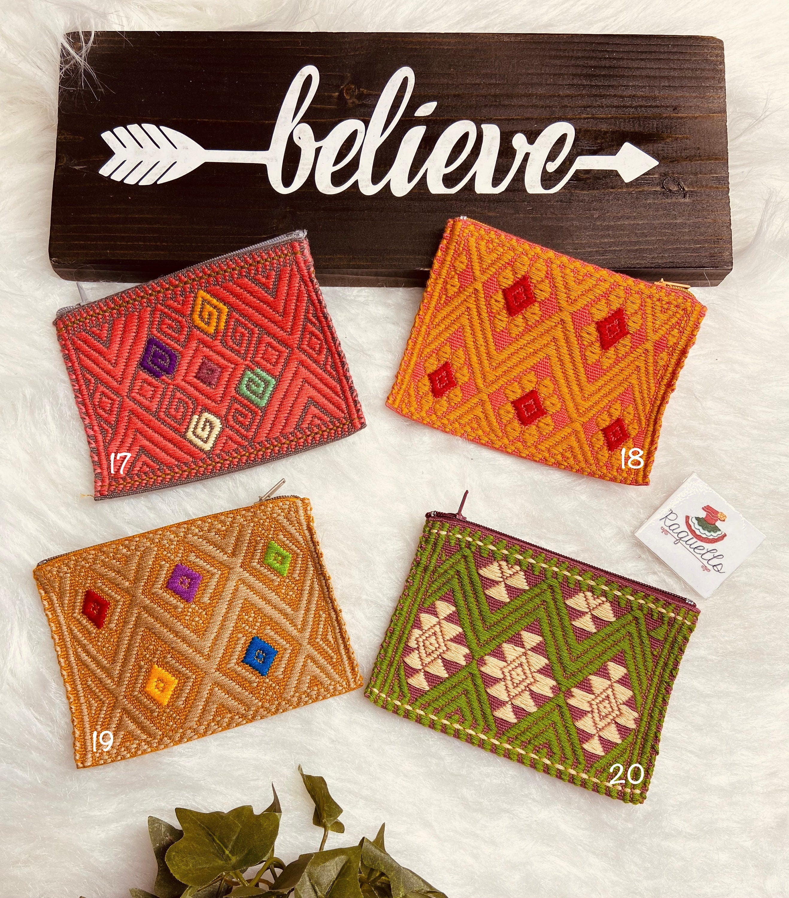 Image of Unique Artisanal Aztec Design Coin Bag, Handmade with beautiful embroidered accents made in Chiapas, Mx.