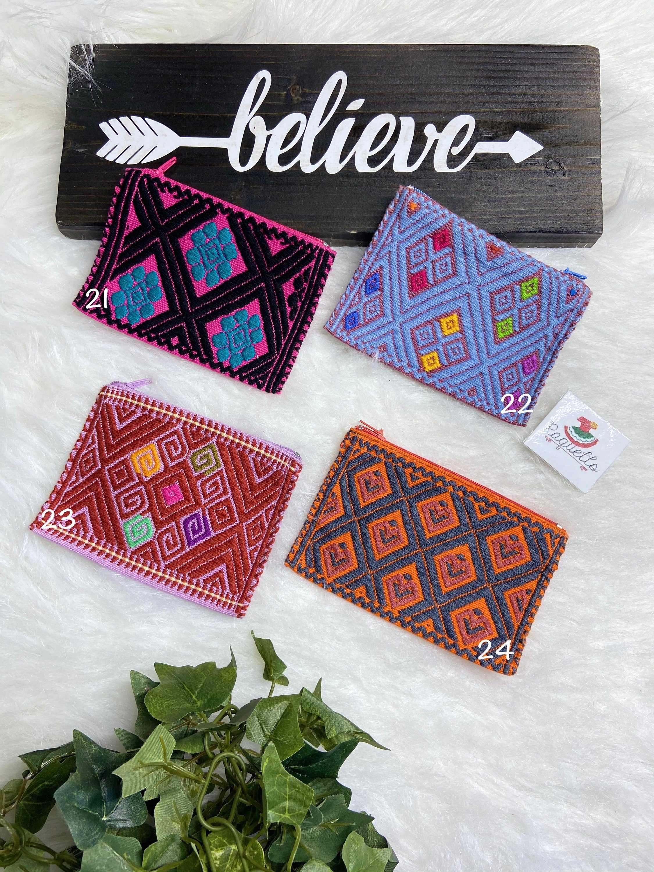 Unique Artisanal Aztec Design Coin Bag, Handmade with beautiful embroidered accents made in Chiapas, Mx.