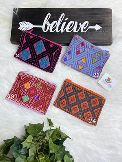 Image of Unique Artisanal Aztec Design Coin Bag, Handmade with beautiful embroidered accents made in Chiapas, Mx.