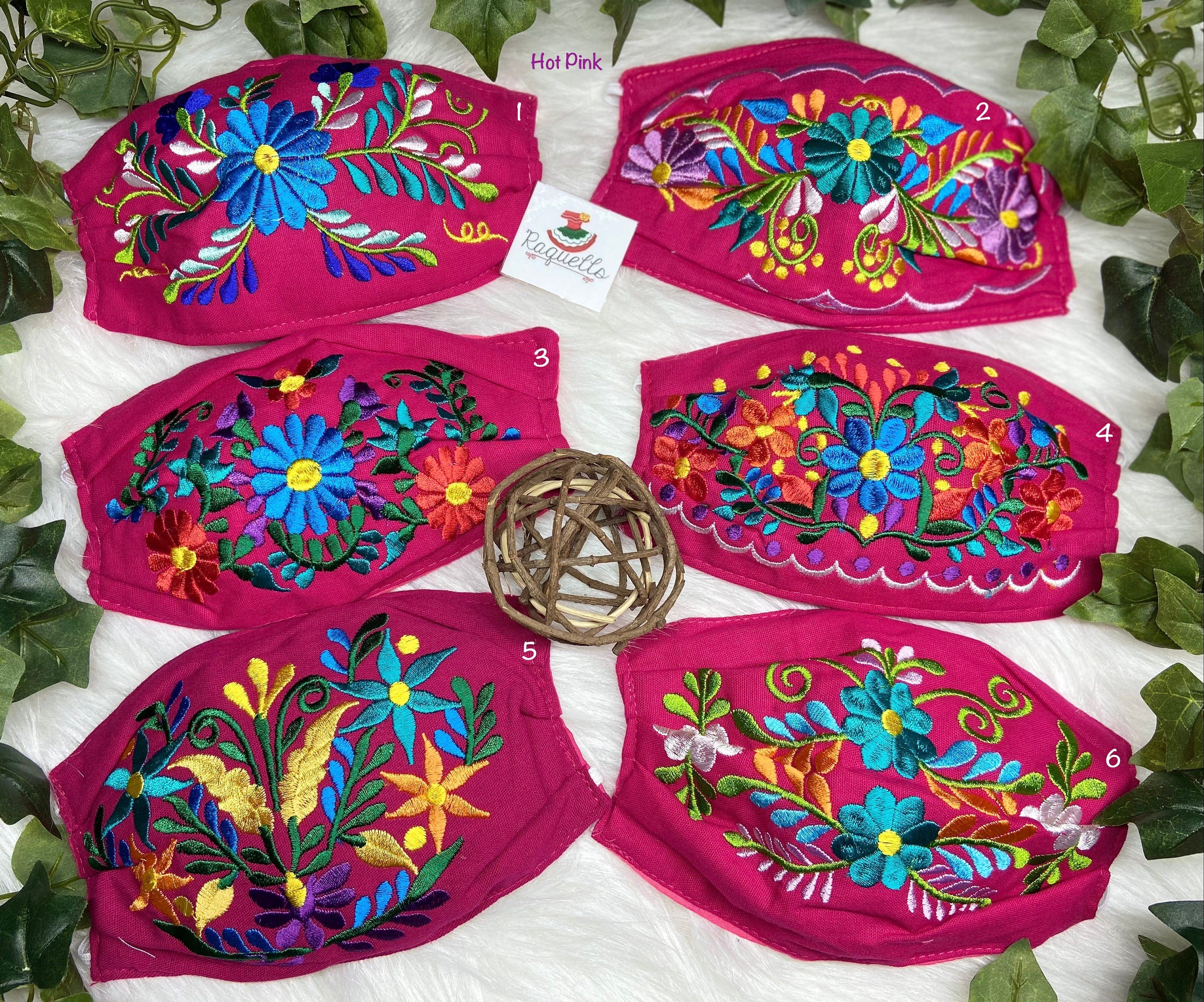 Gorgeous Hot Pink Color Embroidered Face Mask with Filter attached