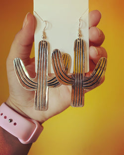 Image of Cactus-Shaped Metal Earrings – Western Boho Jewelry