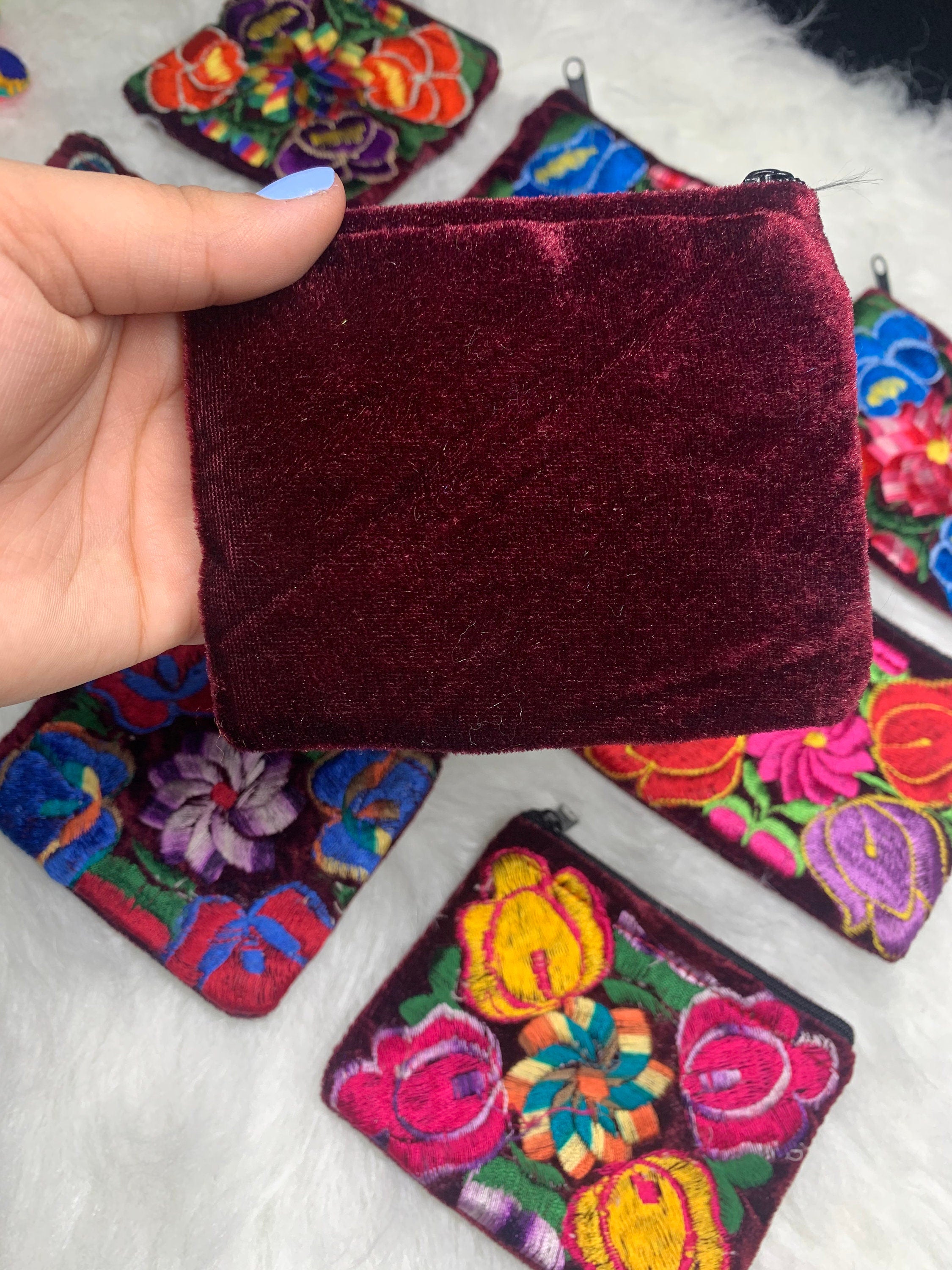 Image of Velvet Maroon Embroidered Coin Bags - Handmade Coin Bag
