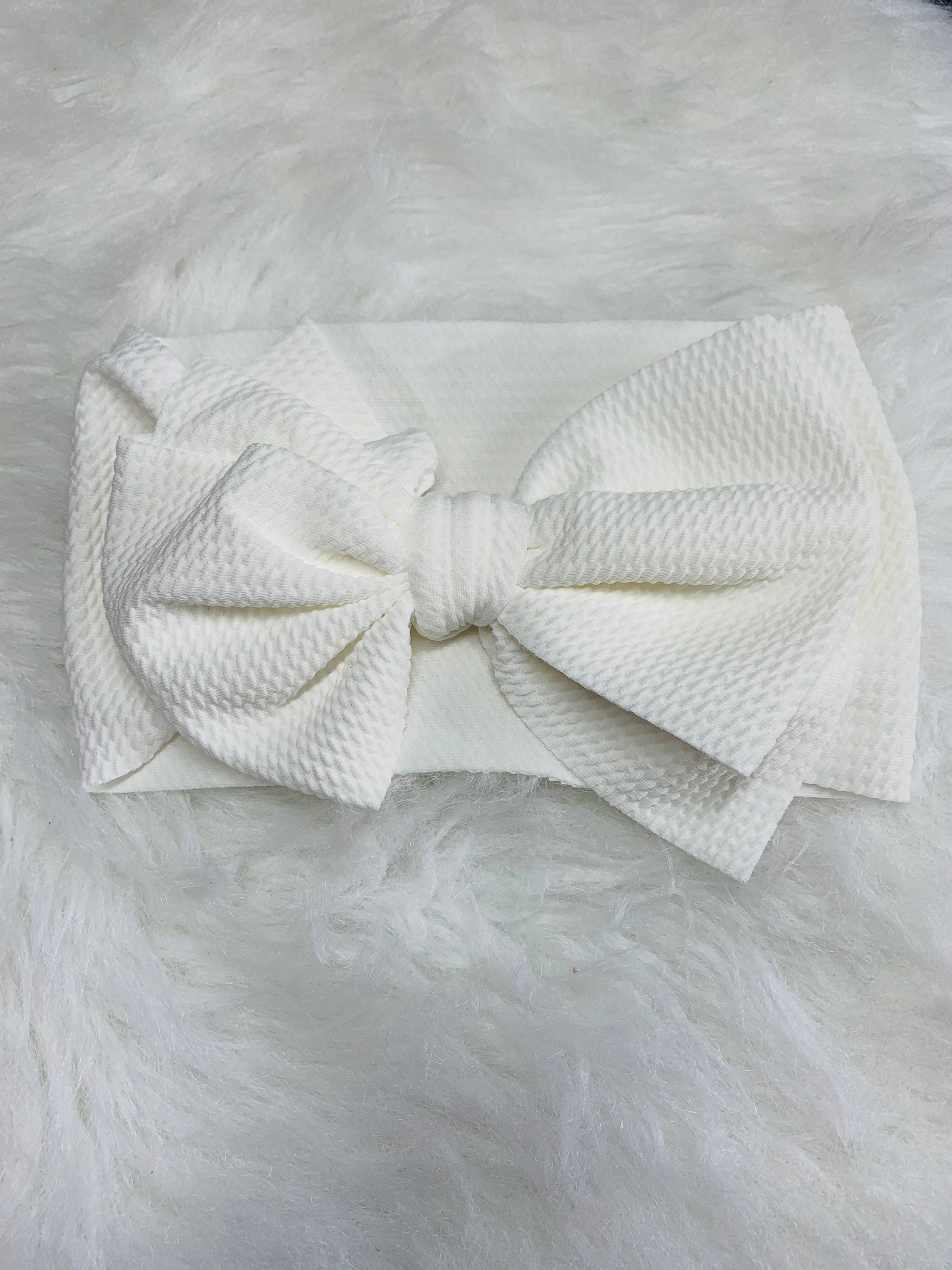 Image of Adorable Baby Headband with Bow - Hand-Tied Infant Soft & Stretchy Headband