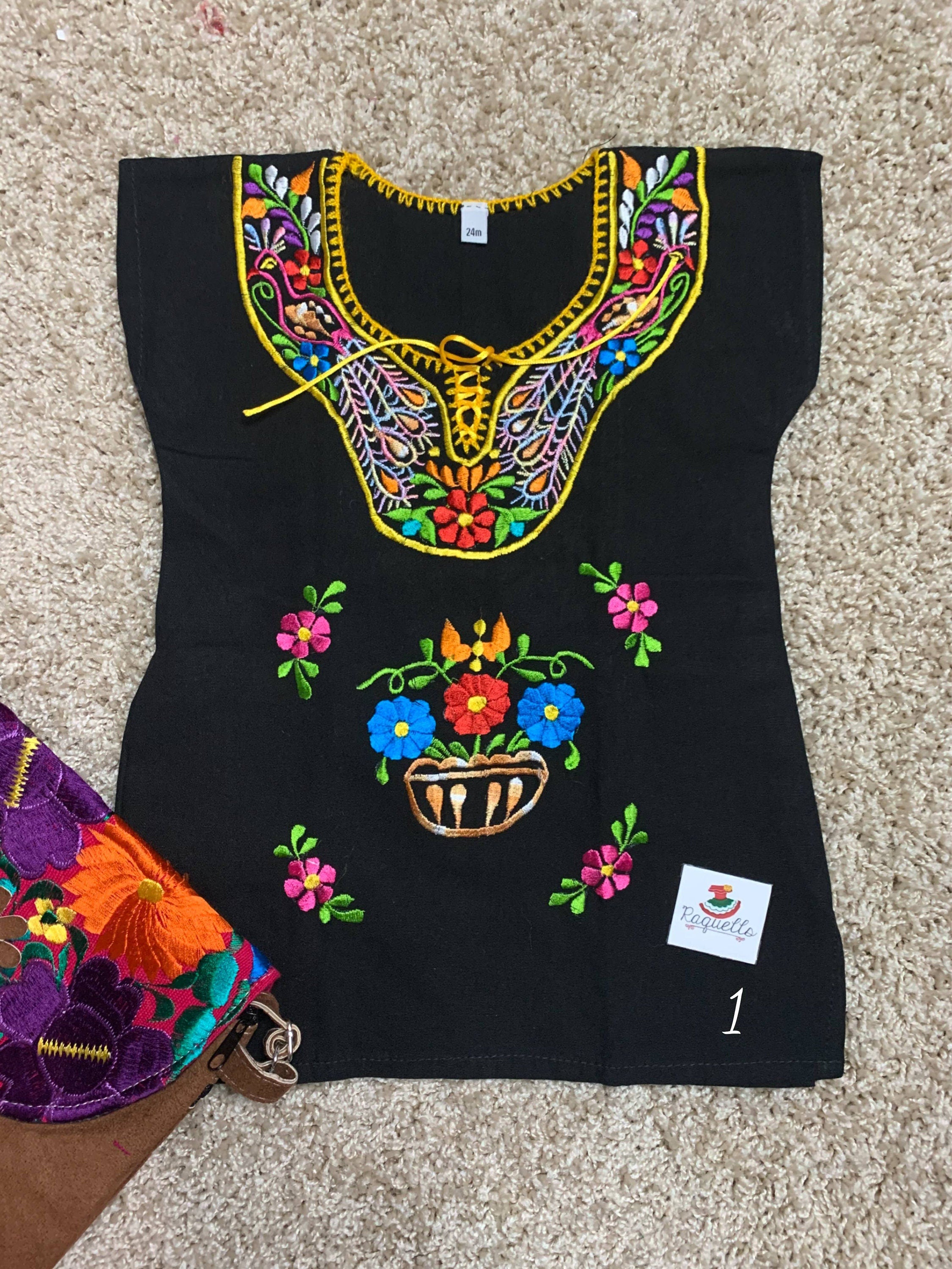 Image of Girls Embroidered Floral Dress - Handmade Embroidered Dress 12-18 Months