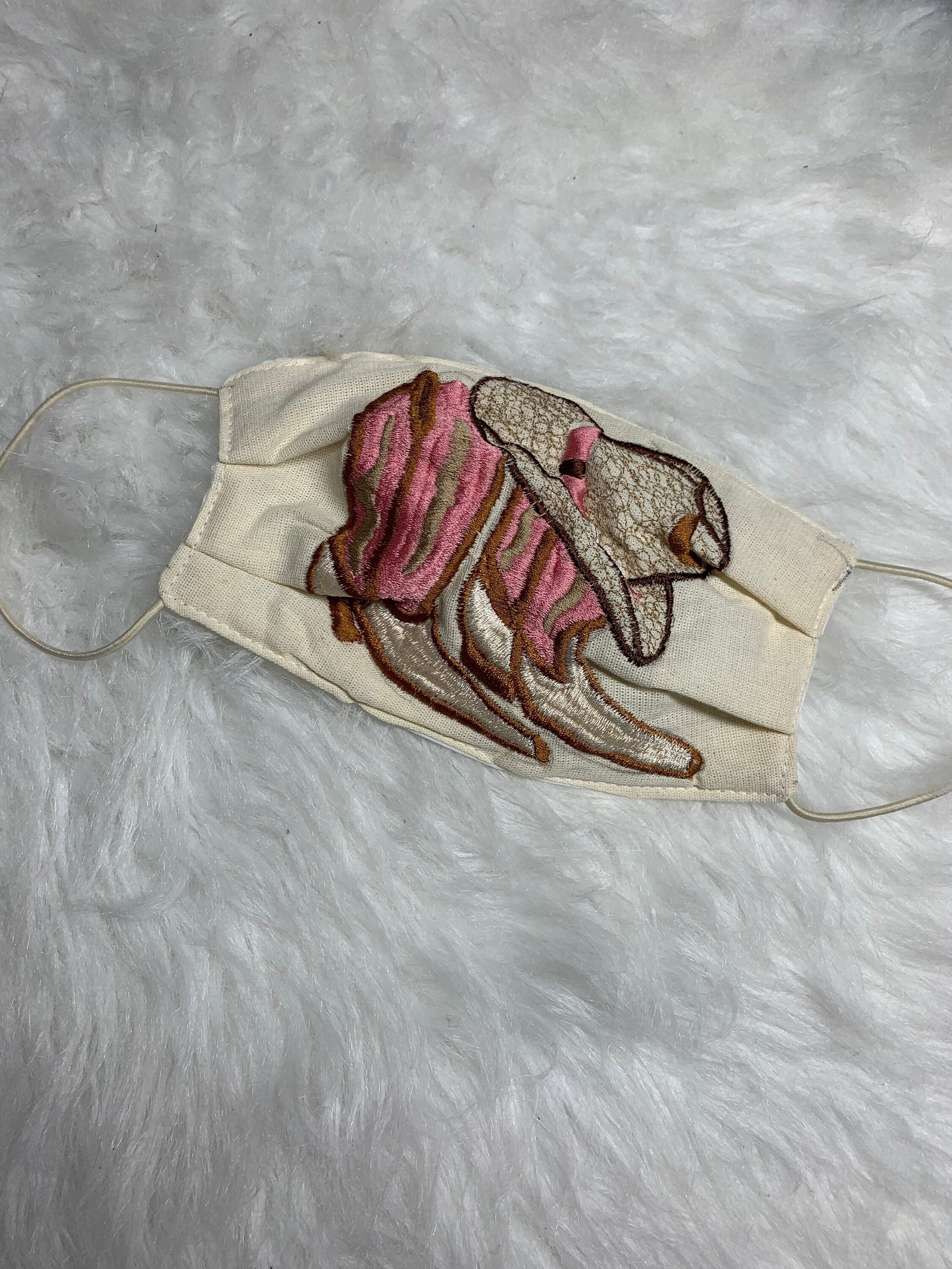 Cowgirl Boots Embroidered Face Mask - Handmade Embroidered Face Mask