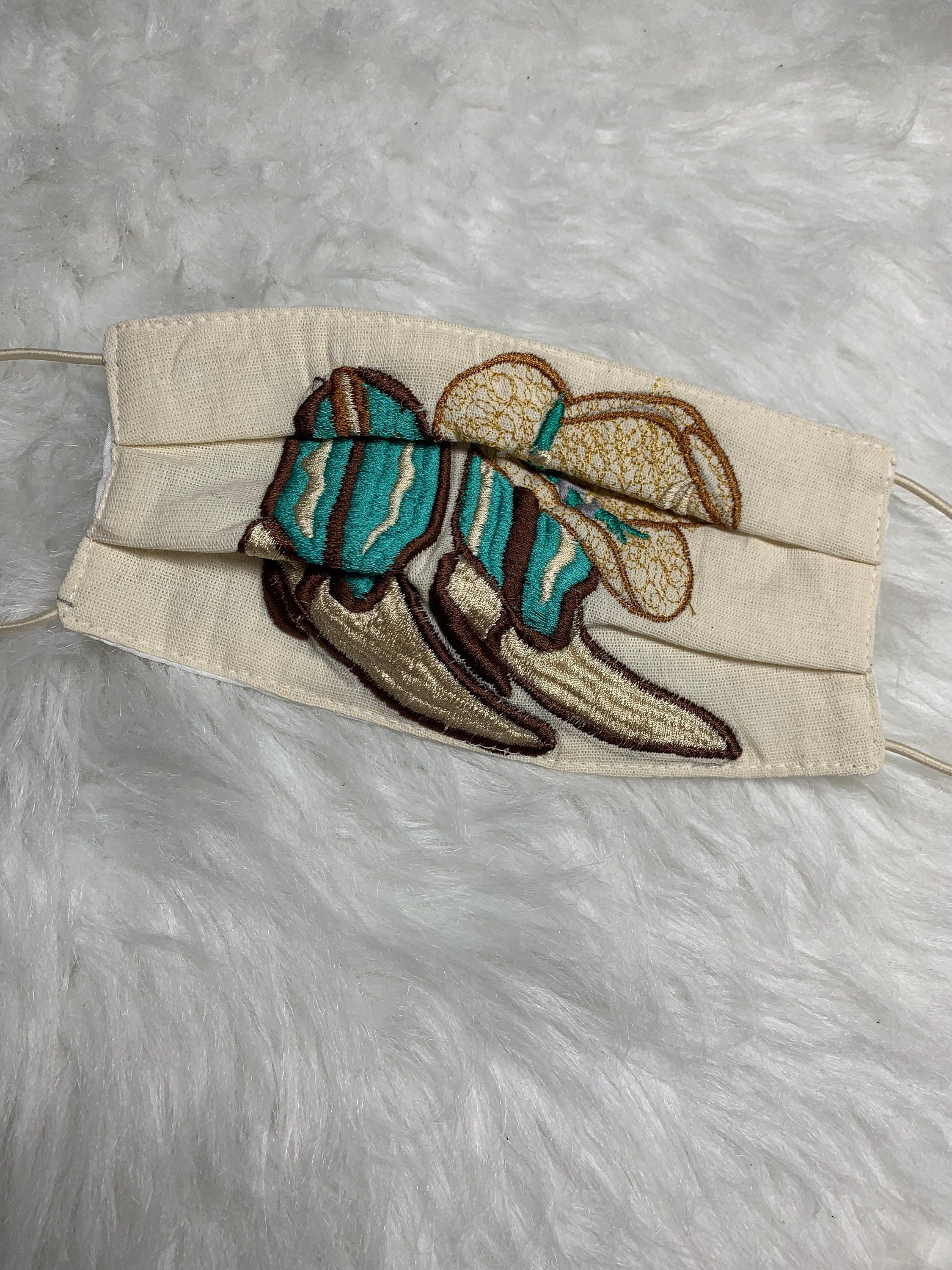 Image of Cowgirl Boots Embroidered Face Mask - Handmade Embroidered Face Mask