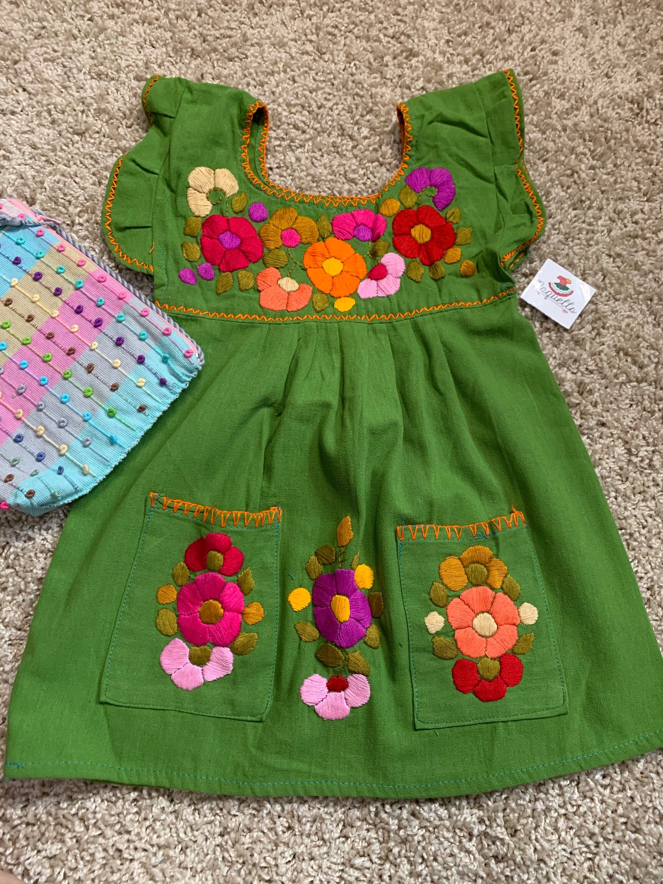 Image of 2T Handmade Mexican Floral Embroidered Girls Dress - Hand Embroidered Floral Dress