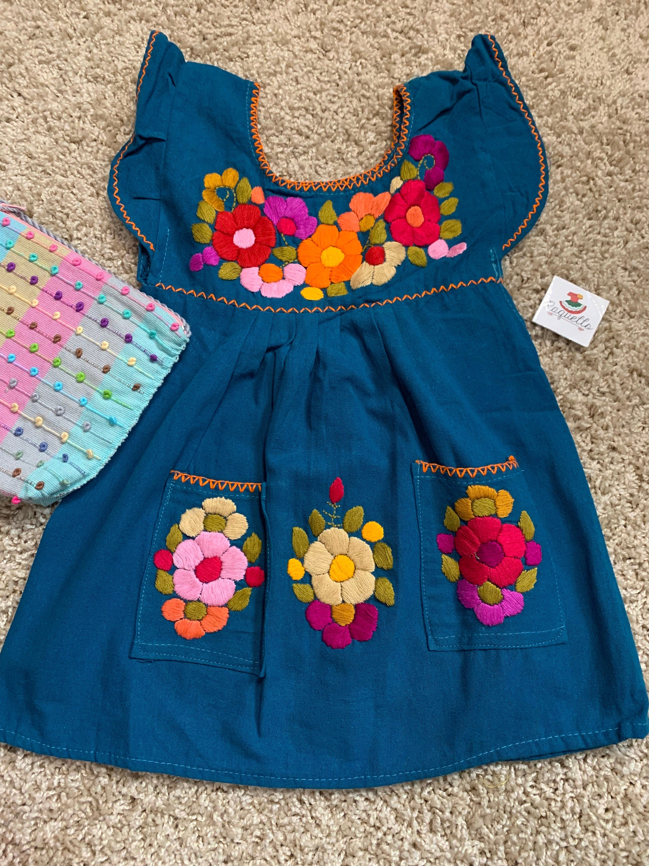 Image of 2T Handmade Mexican Floral Embroidered Girls Dress - Hand Embroidered Floral Dress