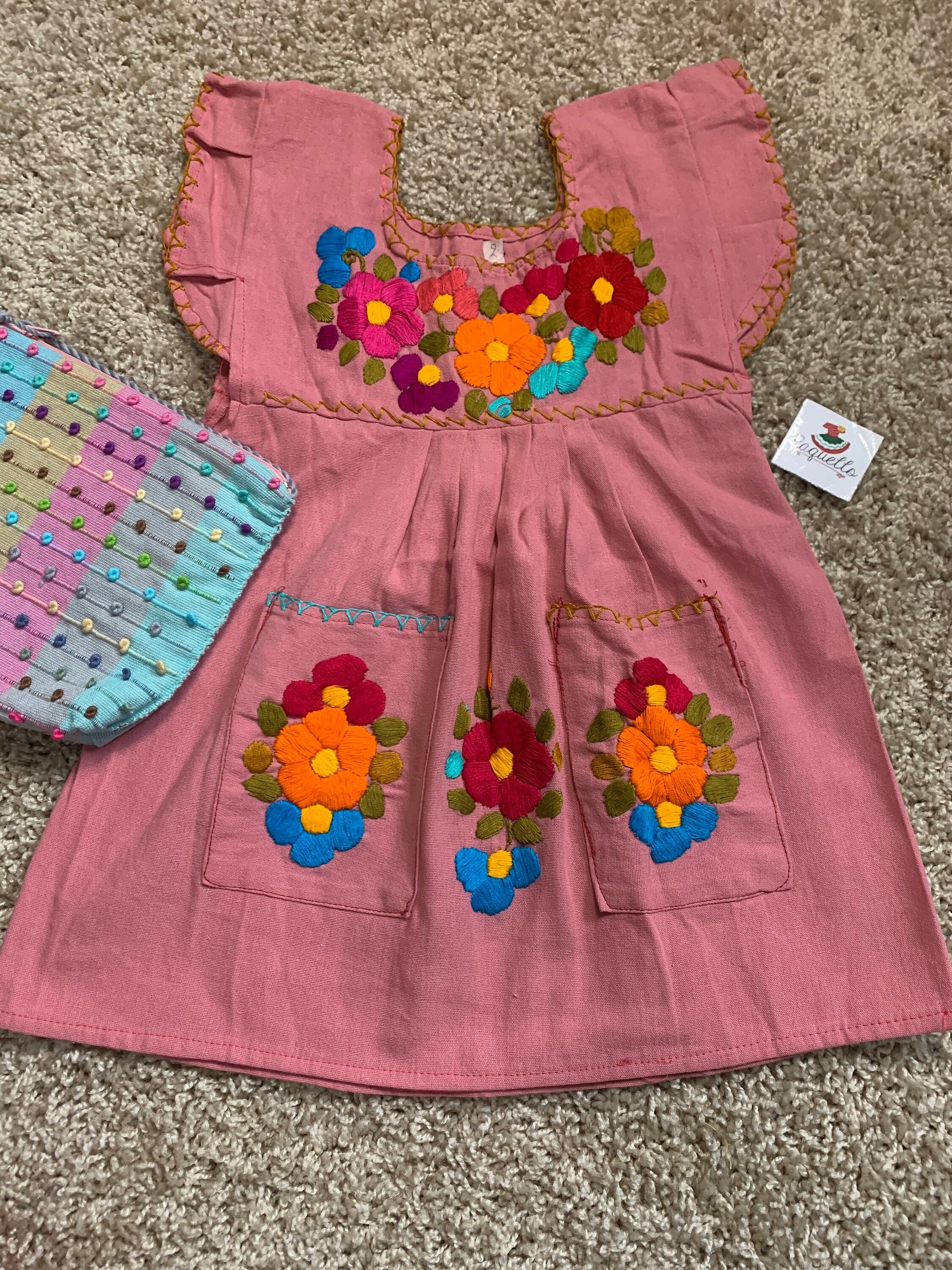 Image of 2T Handmade Mexican Floral Embroidered Girls Dress - Hand Embroidered Floral Dress