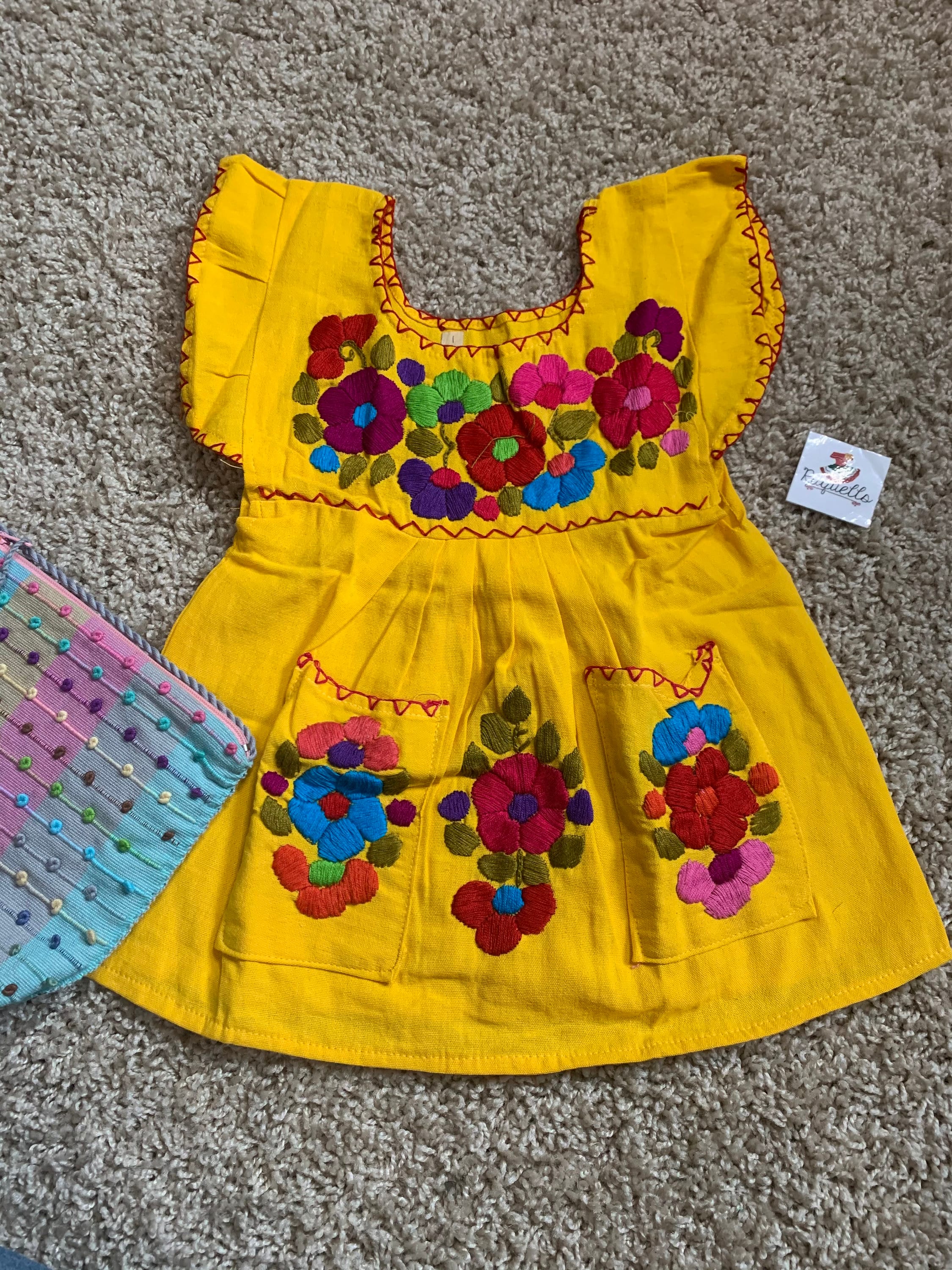 Image of 12 Months Handmade Mexican Floral Embroidered Girls Dress - Hand Embroidered Floral Dress