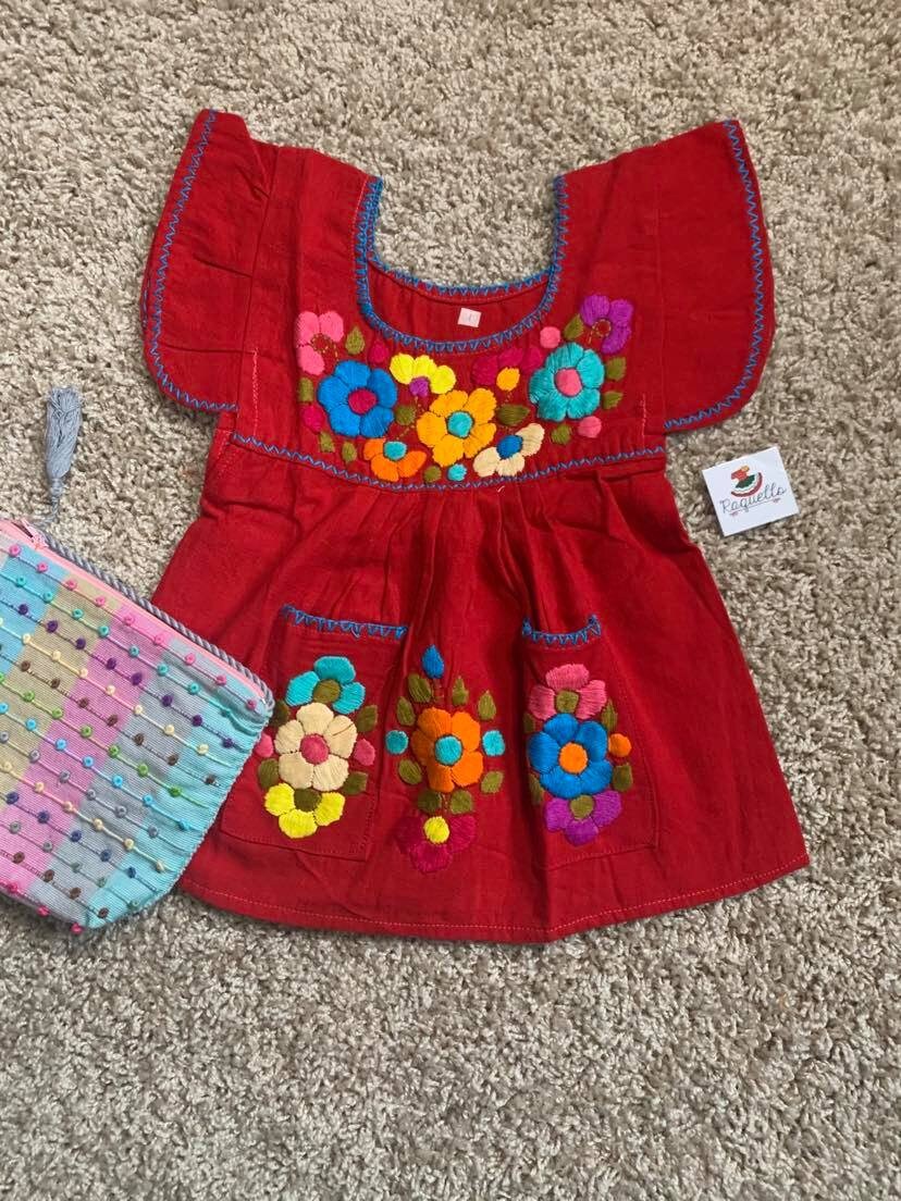 12 Months Handmade Mexican Floral Embroidered Girls Dress - Hand Embroidered Floral Dress
