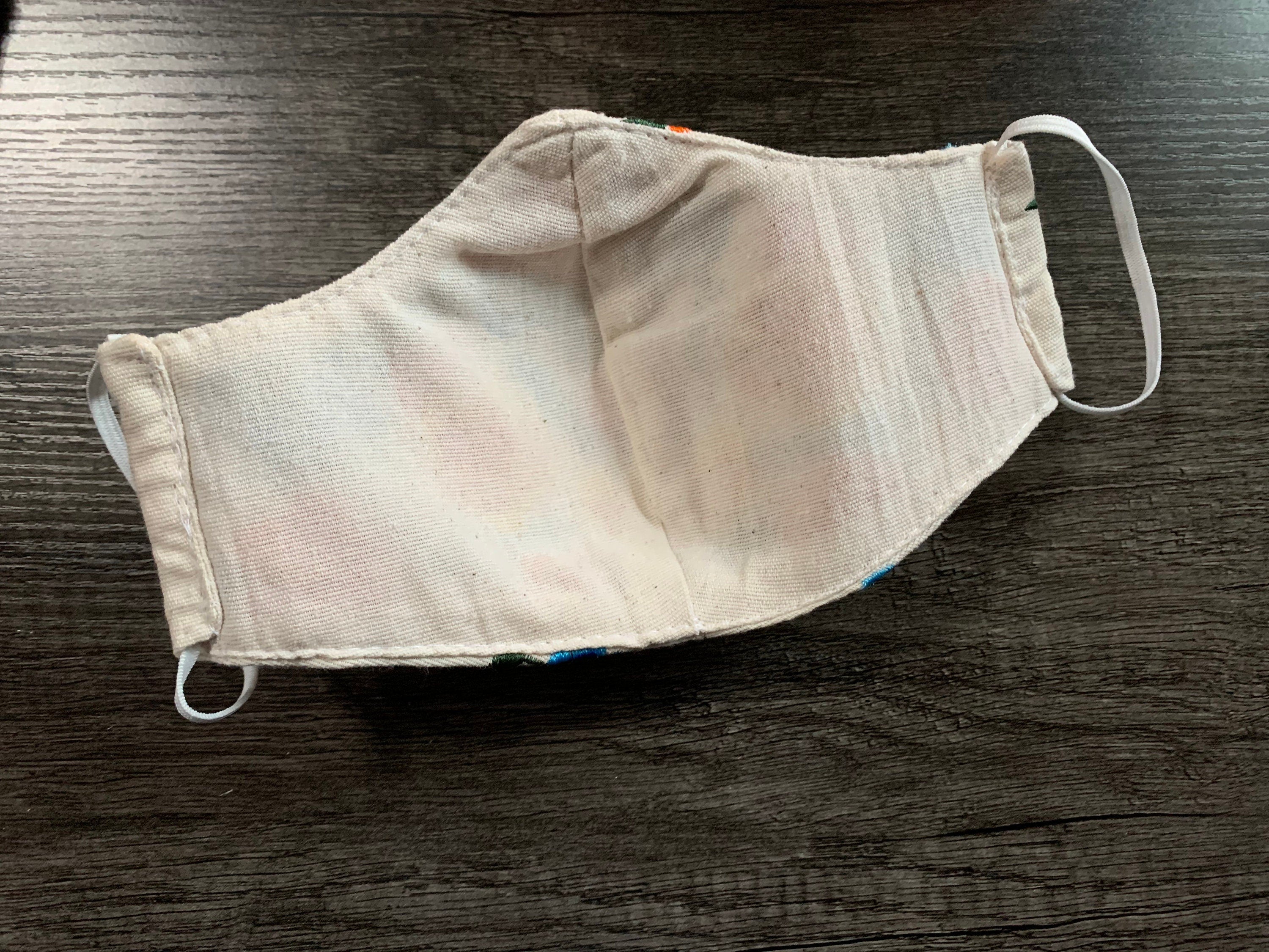 Image of Off White Mexican Floral Mask - Embroidered Face Mask