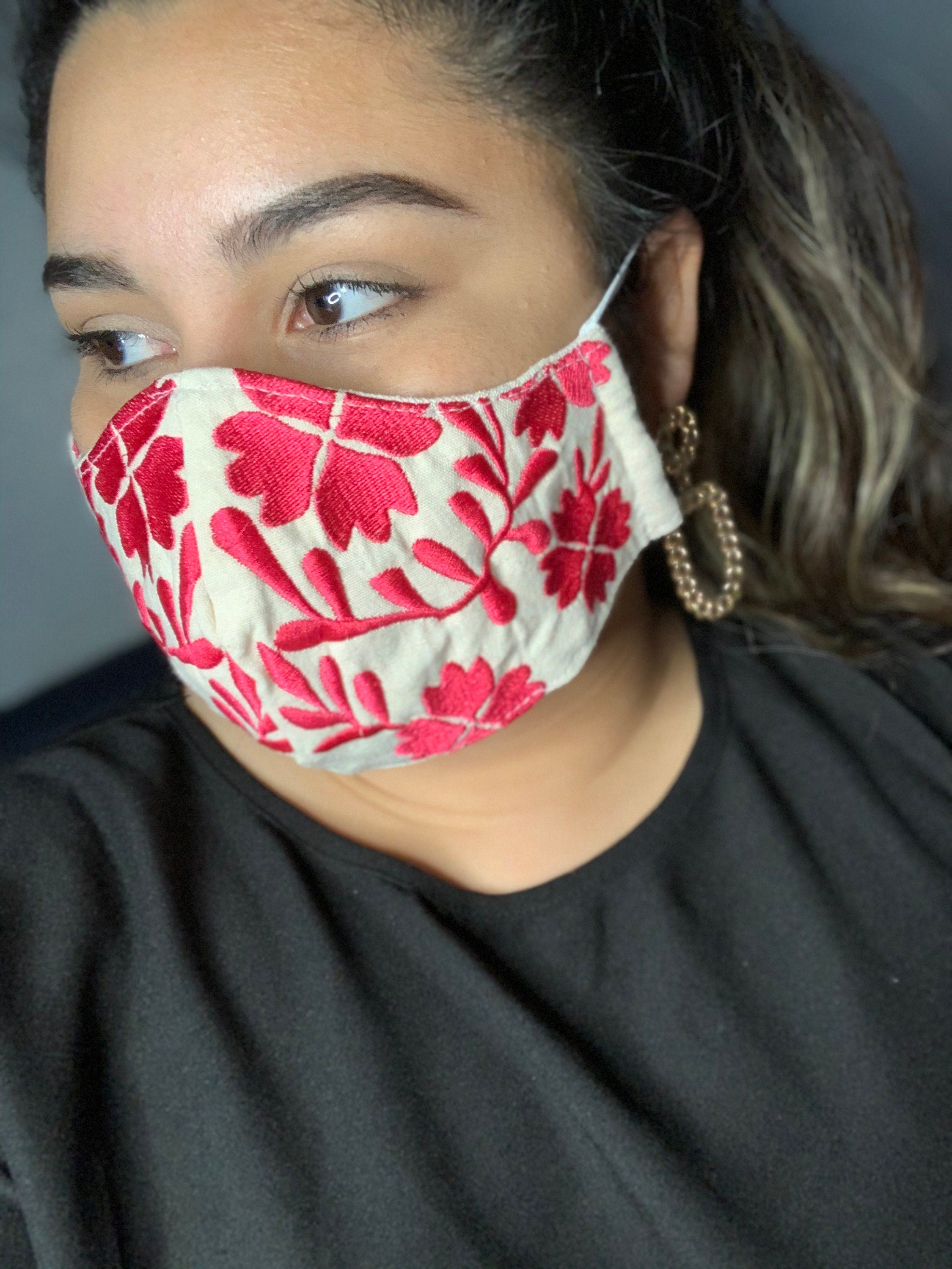 Image of Mexican Floral Embroidered Face Masks - Handmade Face Masks