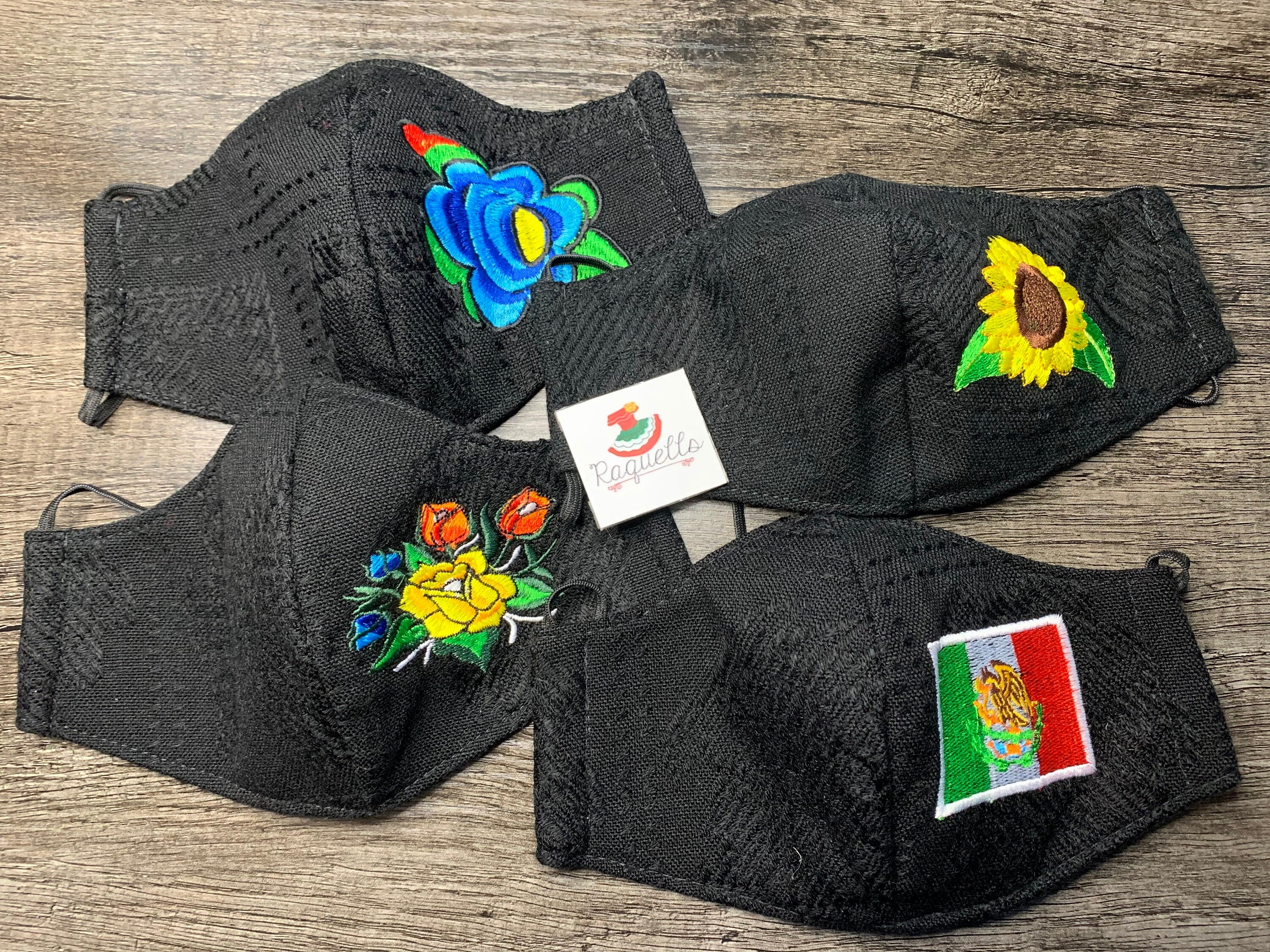 Image of Black Artisanal Embroidered Face Mask - Handmade Mexican Face Mask