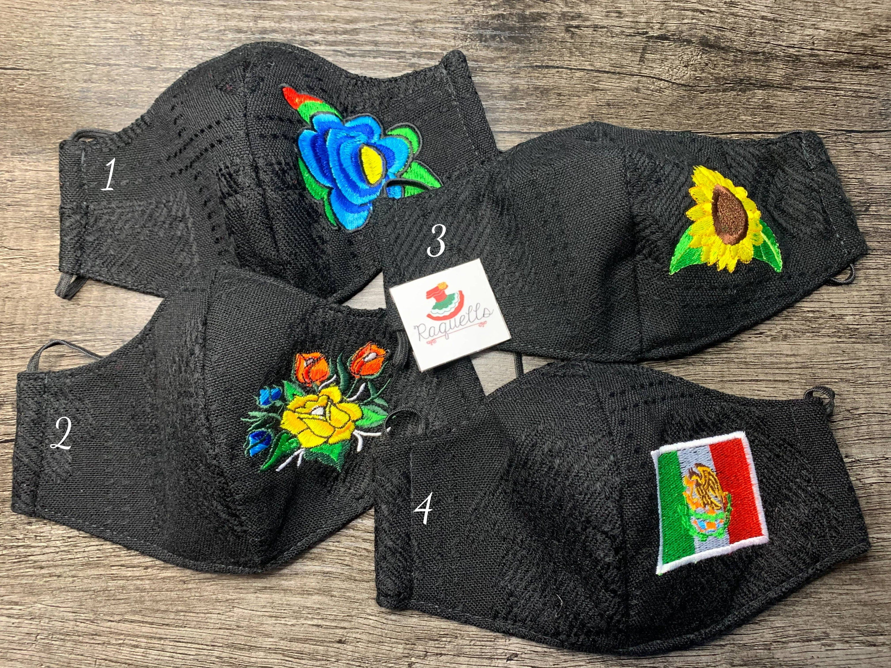 Black Artisanal Embroidered Face Mask - Handmade Mexican Face Mask