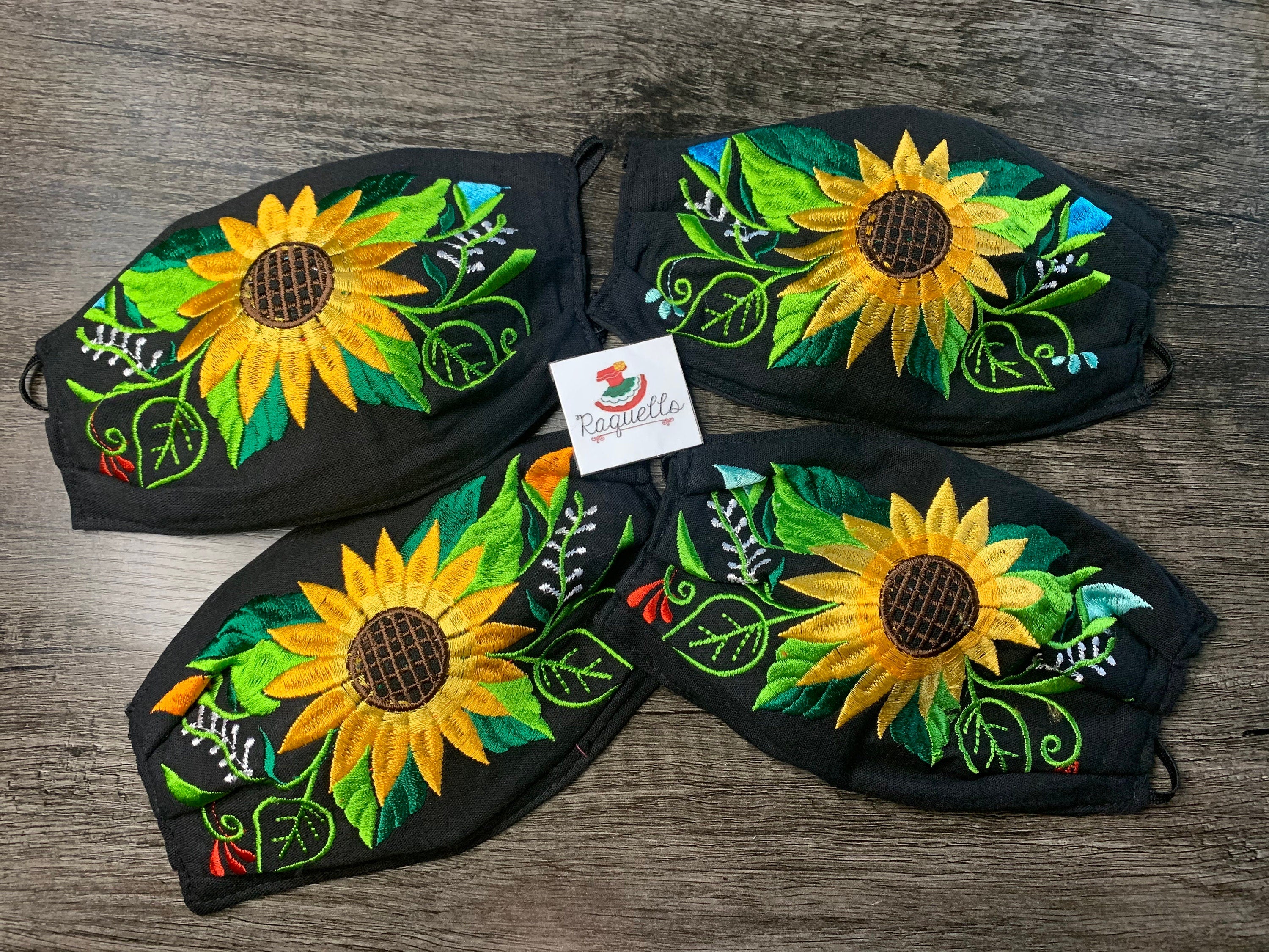 Image of Sunflower Embroidered Artisanal Mask - Handmade Sunflower Mask