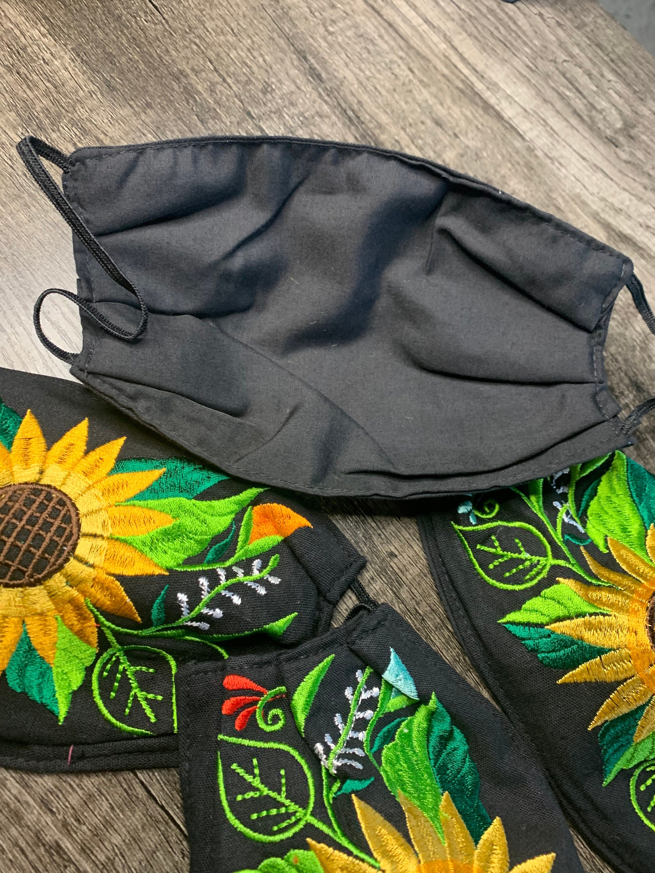 Image of Sunflower Embroidered Artisanal Mask - Handmade Sunflower Mask
