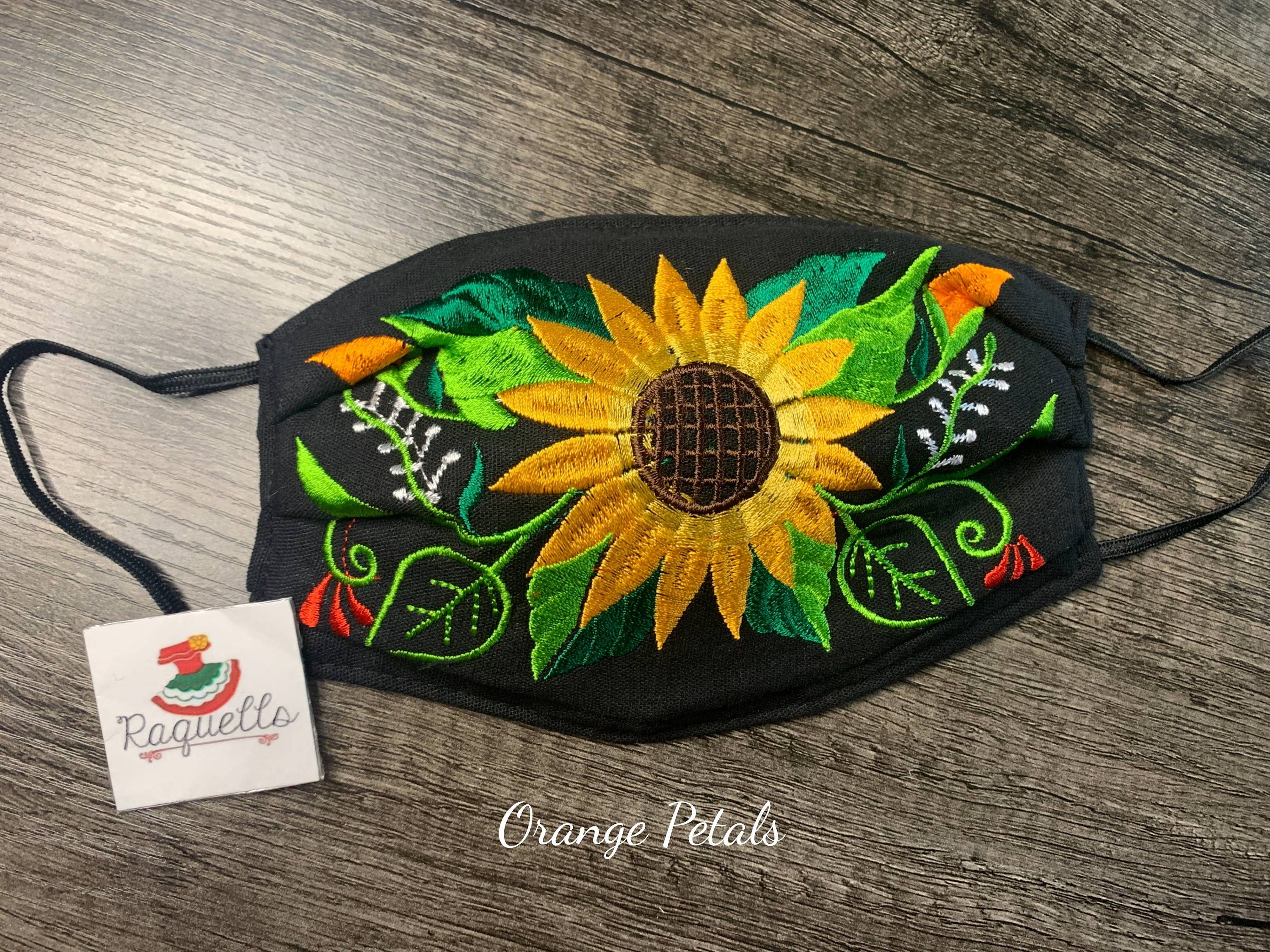 Image of Sunflower Embroidered Artisanal Mask - Handmade Sunflower Mask