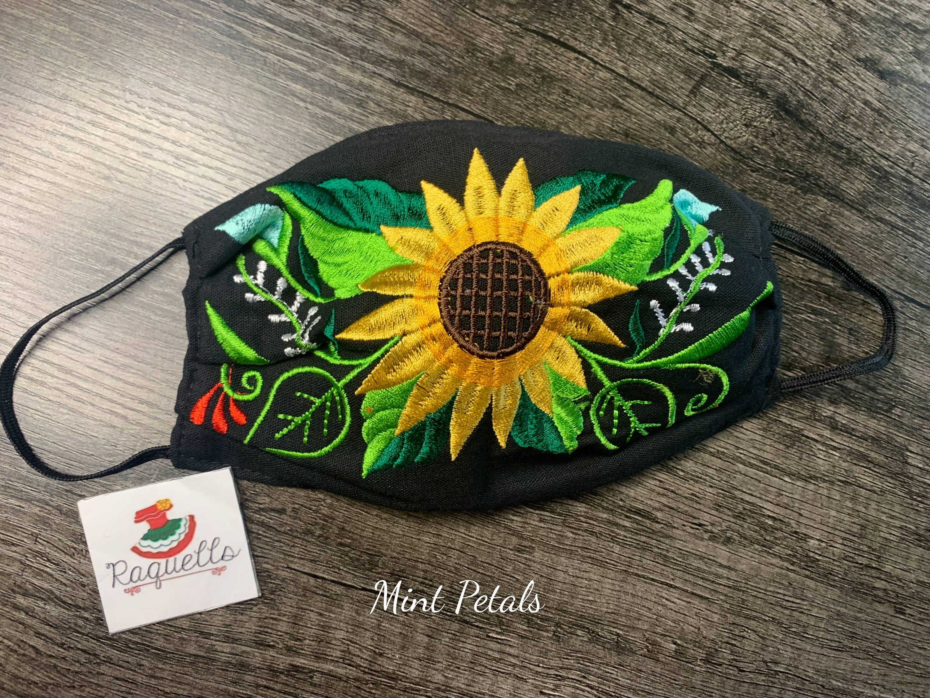 Sunflower Embroidered Artisanal Mask - Handmade Sunflower Mask