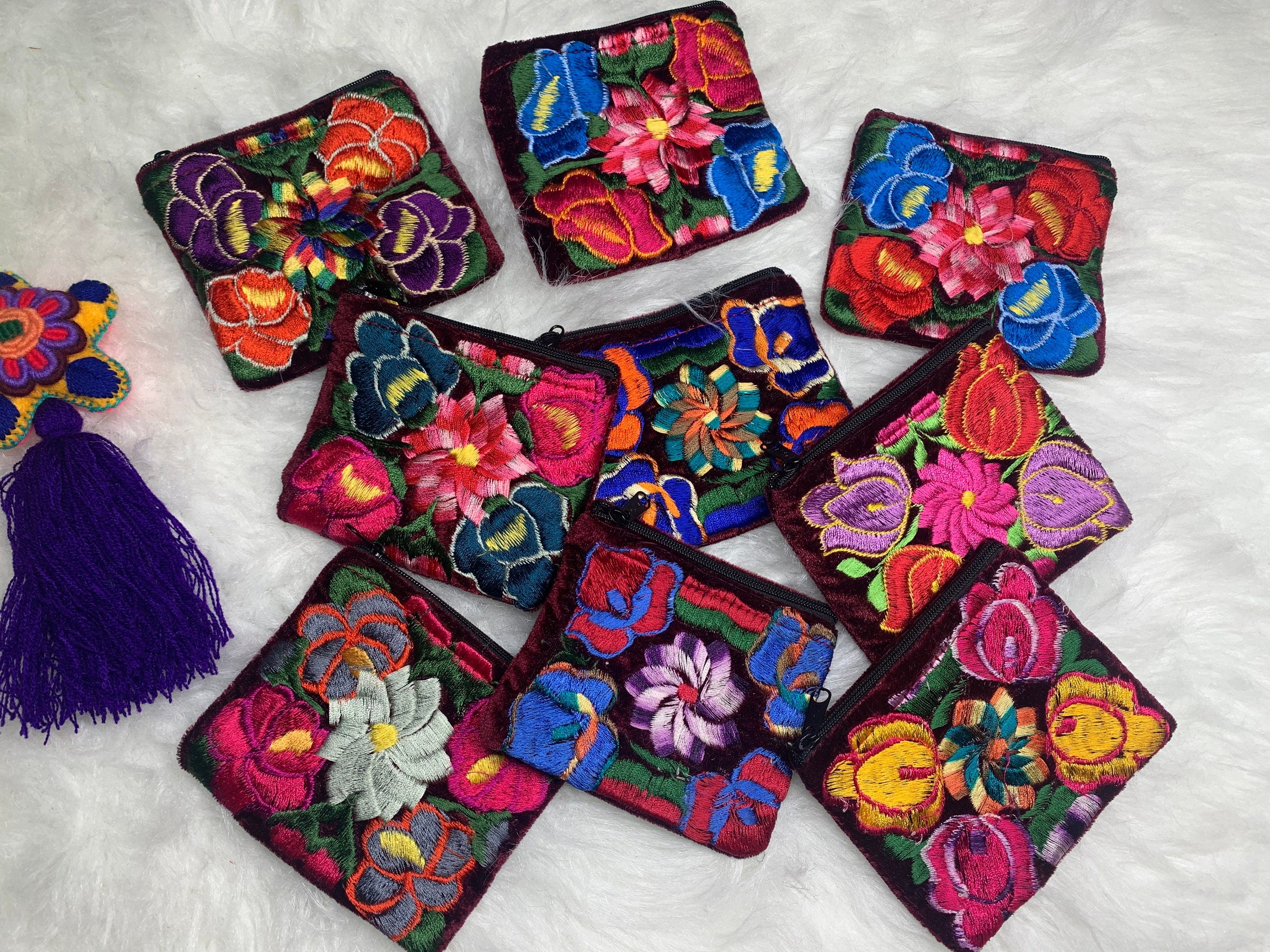 Velvet Maroon Embroidered Coin Bags - Handmade Coin Bag