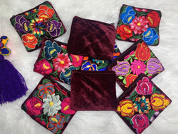 Image of Velvet Maroon Embroidered Coin Bags - Handmade Coin Bag