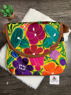 Image of Artisanal Suede Handmade Messenger Bag - Mexican Embroidered Messenger Bag