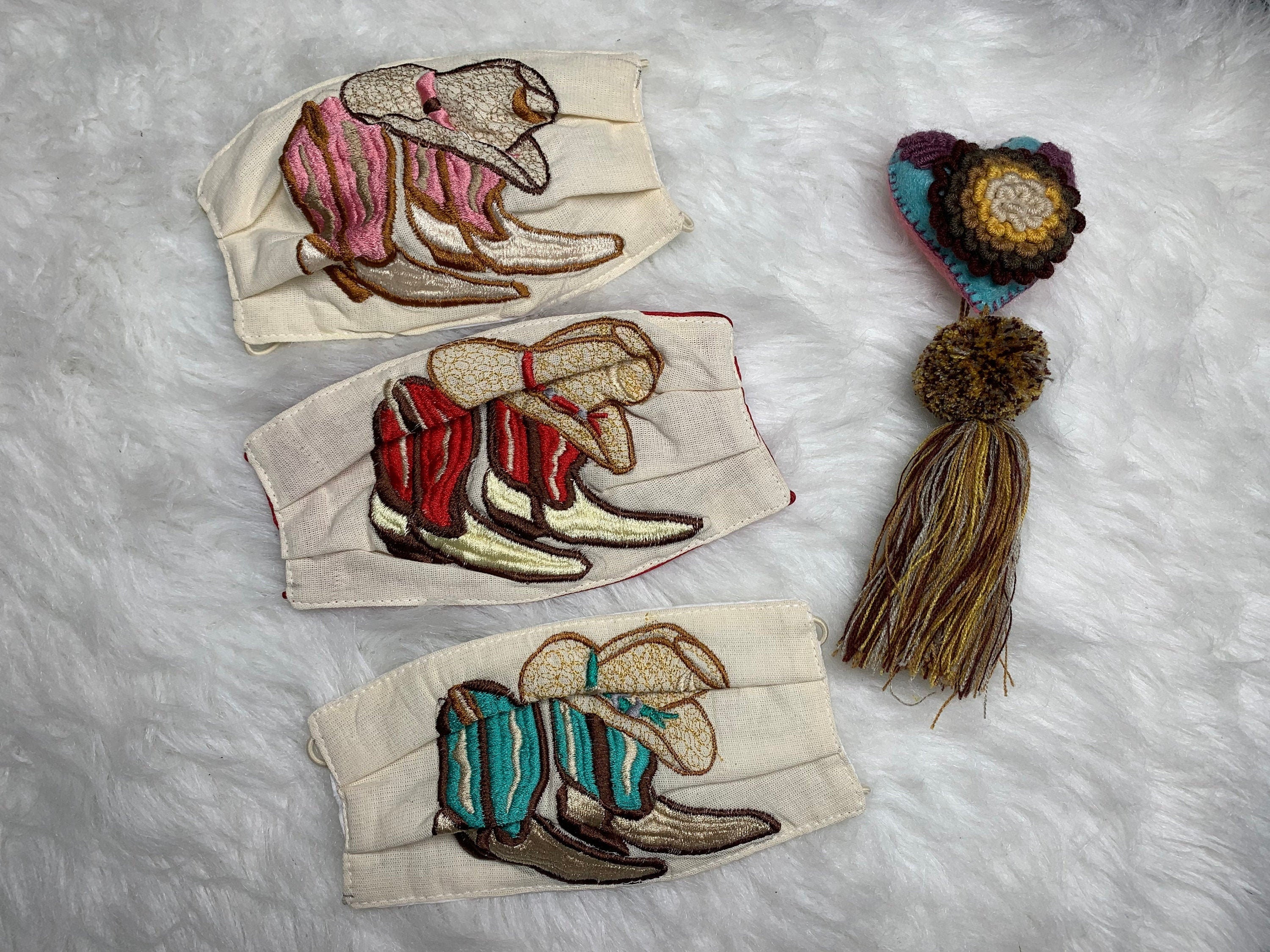 Image of Cowgirl Boots Embroidered Face Mask - Handmade Embroidered Face Mask