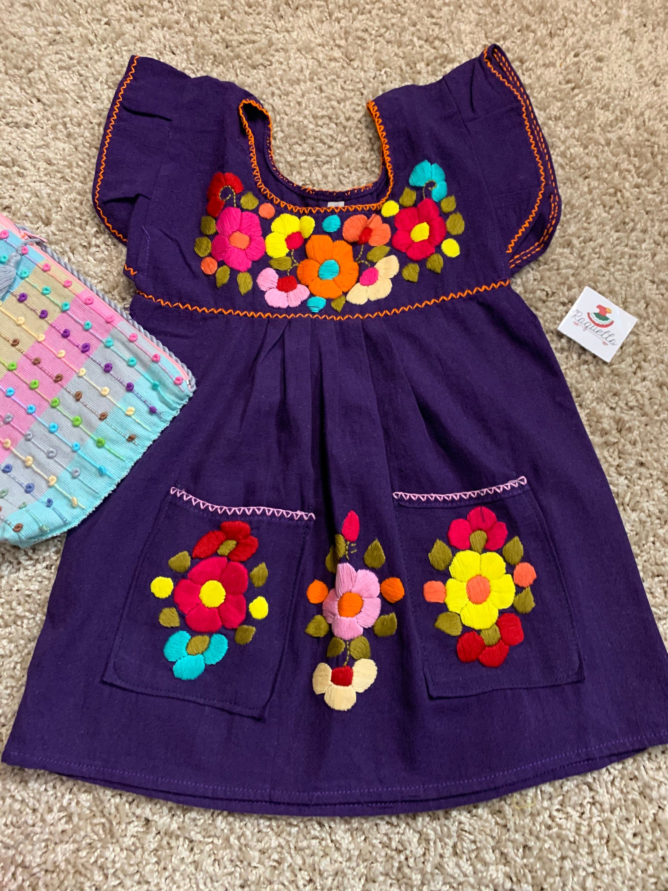 Image of 2T Handmade Mexican Floral Embroidered Girls Dress - Hand Embroidered Floral Dress