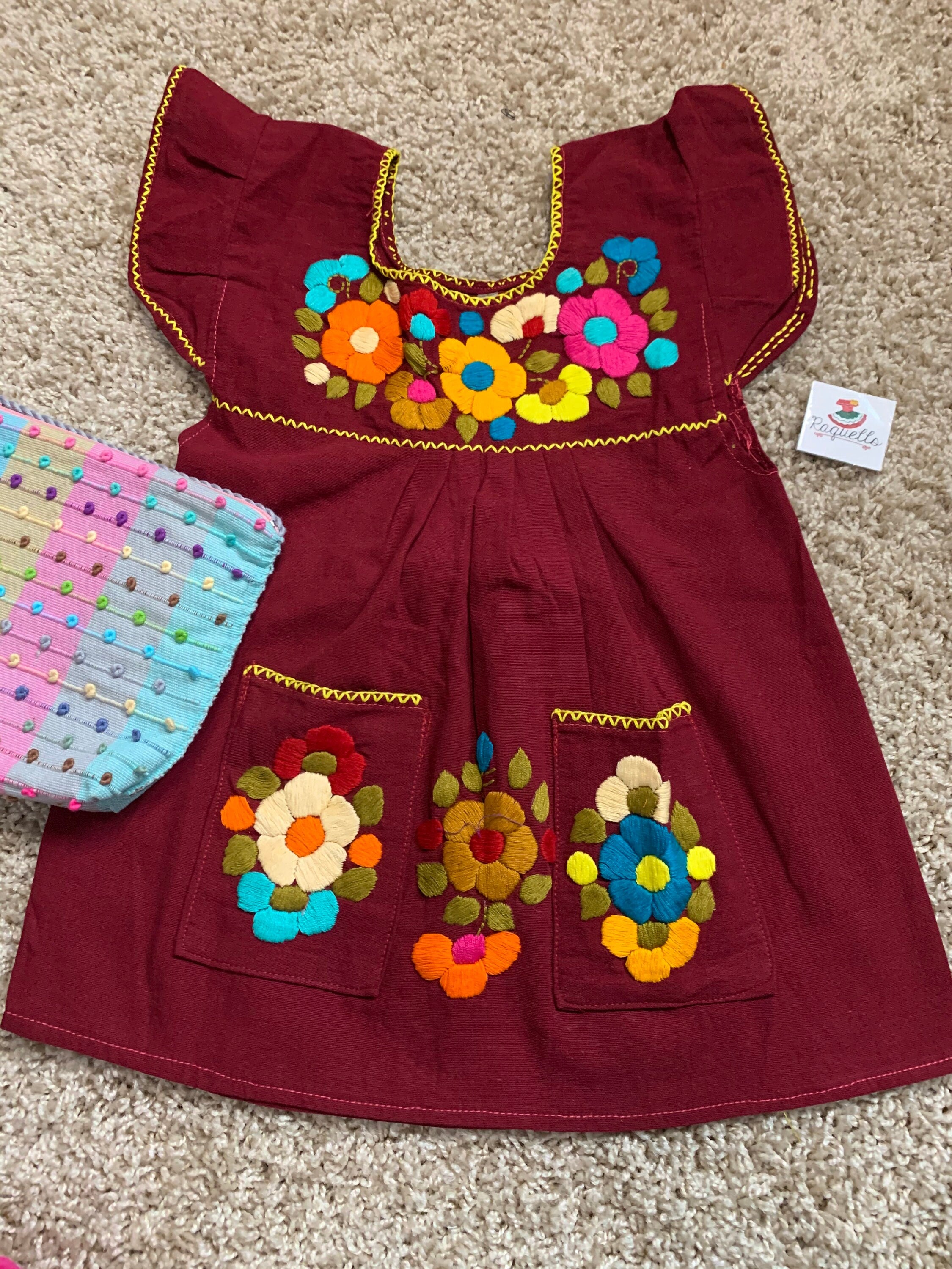 Image of 2T Handmade Mexican Floral Embroidered Girls Dress - Hand Embroidered Floral Dress