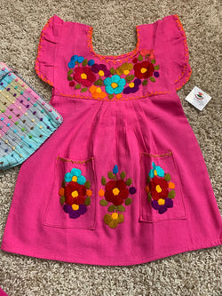 Image of 2T Handmade Mexican Floral Embroidered Girls Dress - Hand Embroidered Floral Dress
