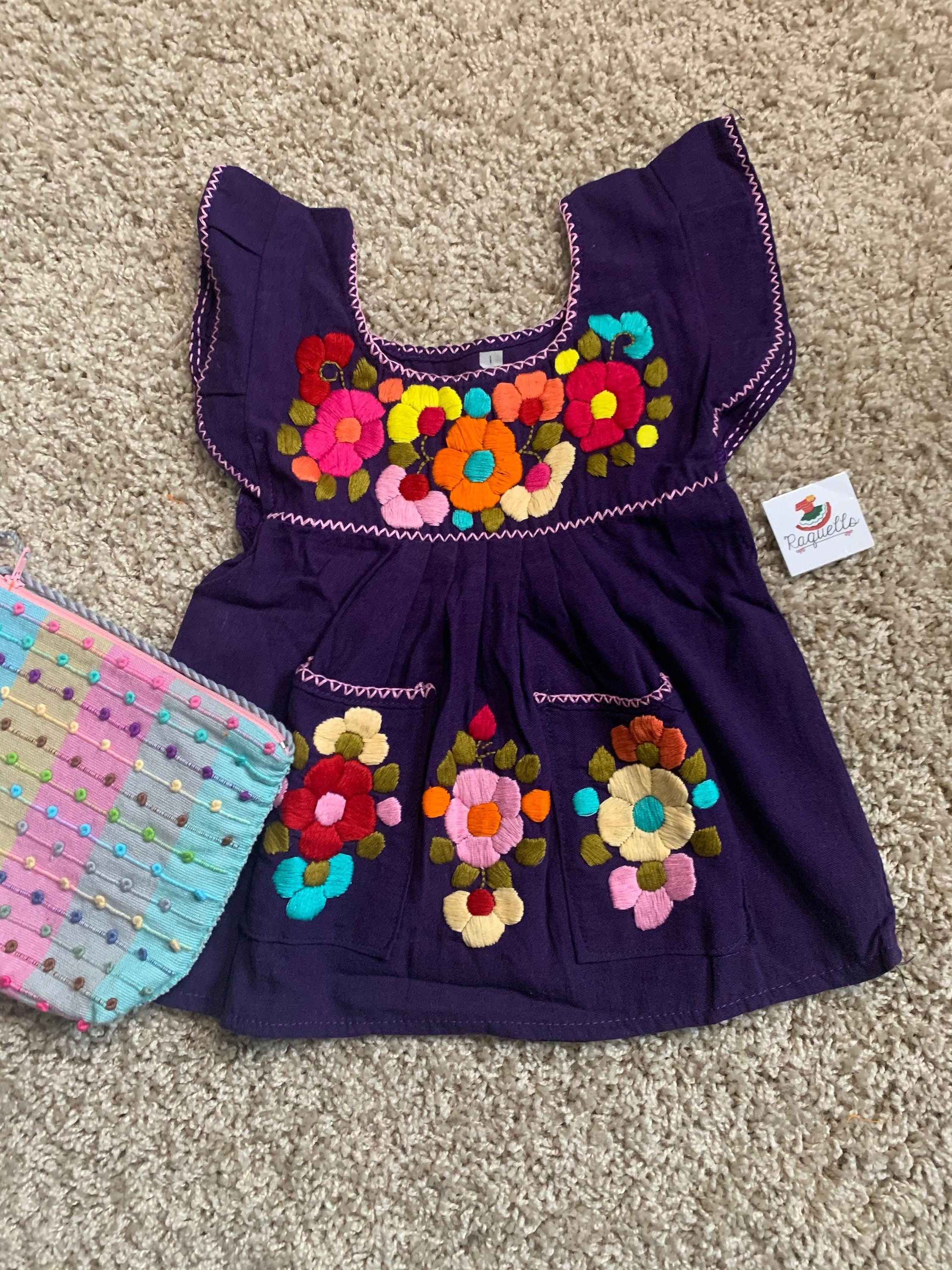 Image of 12 Months Handmade Mexican Floral Embroidered Girls Dress - Hand Embroidered Floral Dress