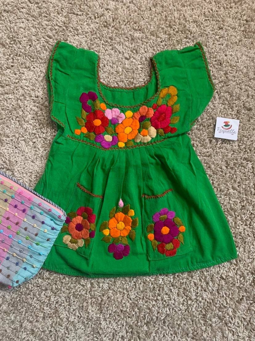 12 Months Handmade Mexican Floral Embroidered Girls Dress - Hand Embroidered Floral Dress