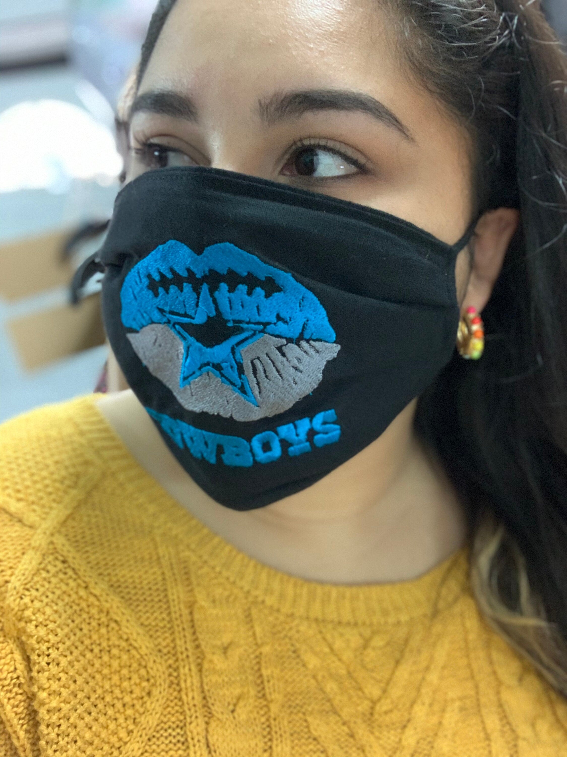 Image of Dallas Cowboy Embroidered Face Mask - Handmade Embroidered Face Mask