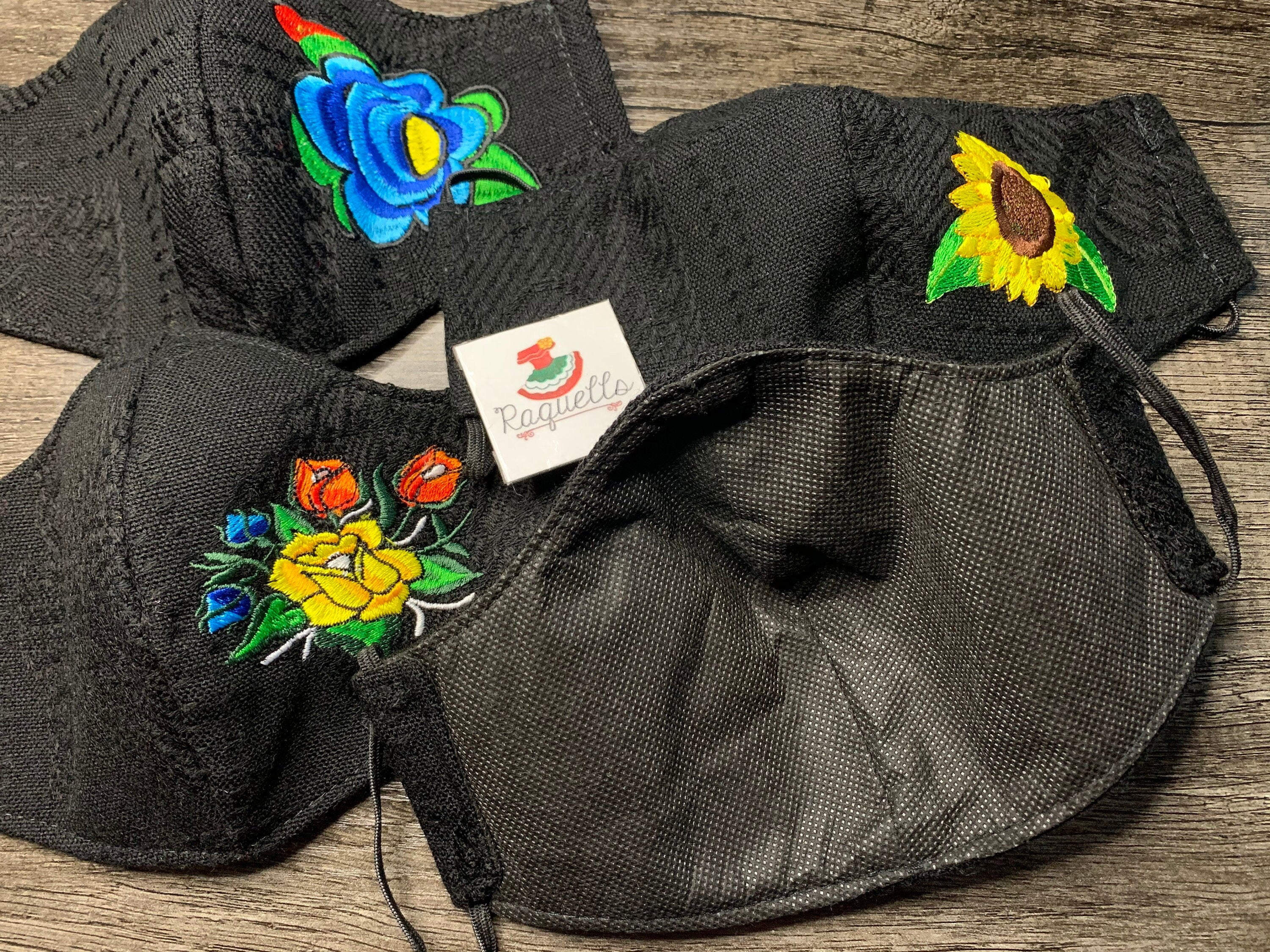 Black Artisanal Embroidered Face Mask - Handmade Mexican Face Mask