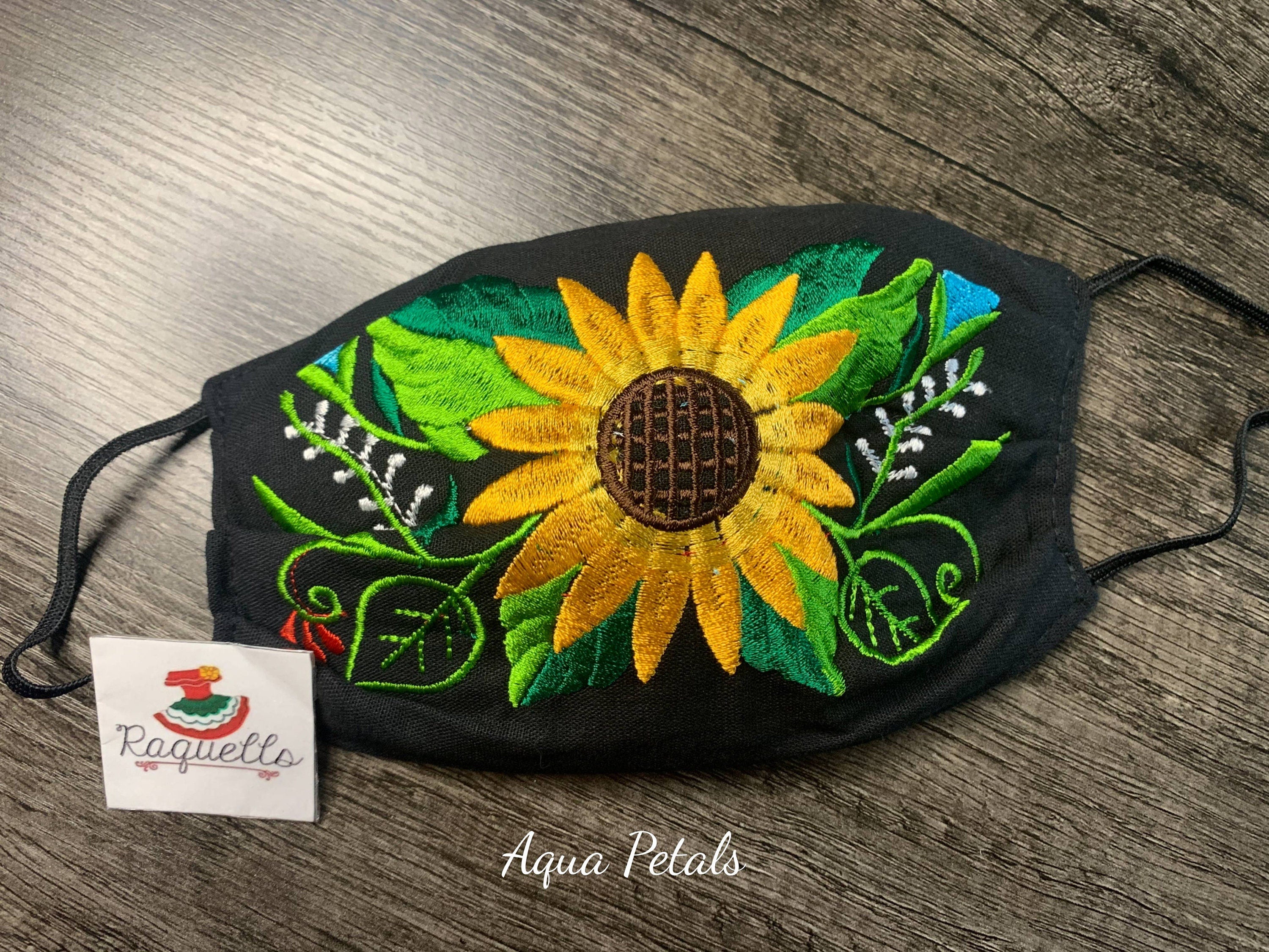 Sunflower Embroidered Artisanal Mask - Handmade Sunflower Mask