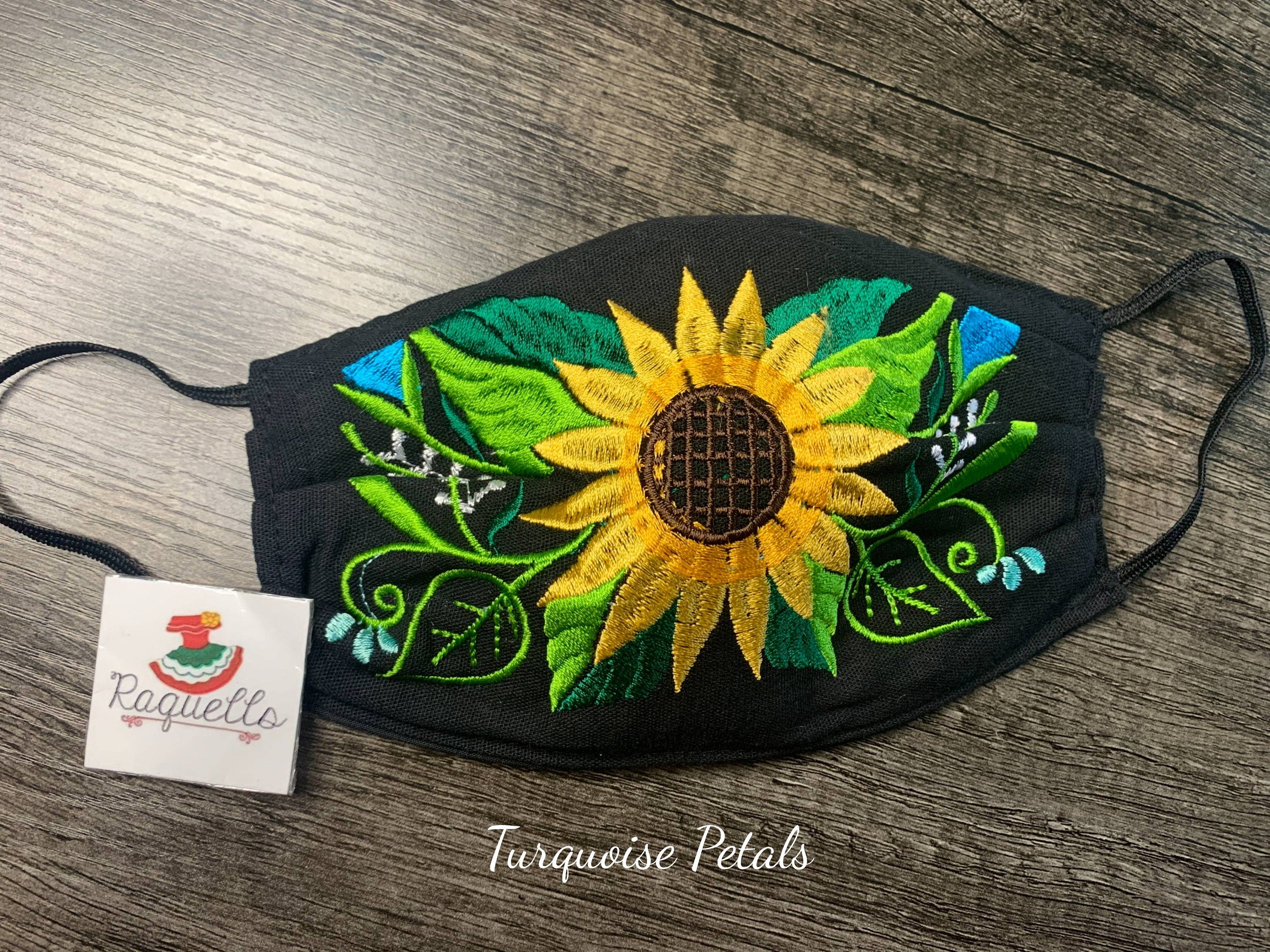Sunflower Embroidered Artisanal Mask - Handmade Sunflower Mask