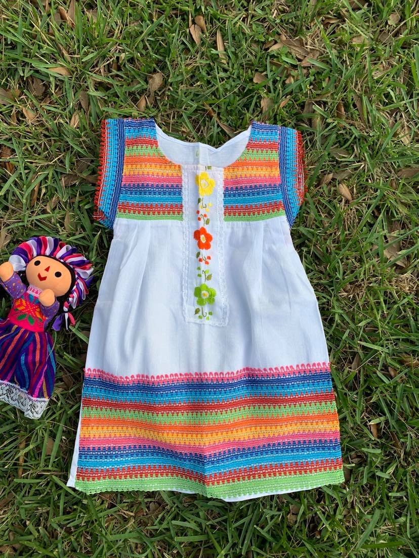 Image of Rainbow Artisanal Embroidered Girls Dress- Embroidered Dress