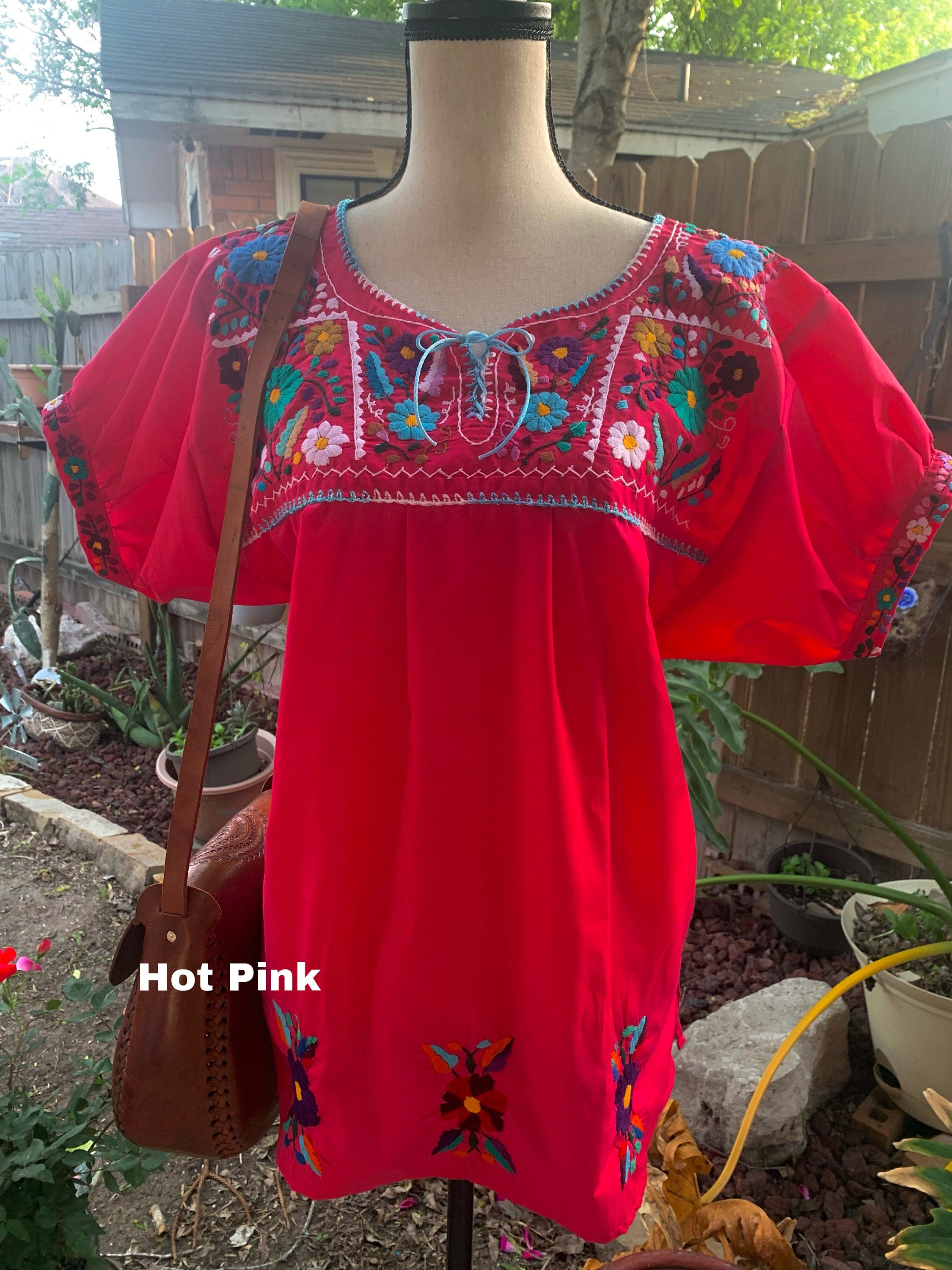 Image of Mexican Floral Embroidered Thigh Length Blouse - Handmade Artisanal Blouse