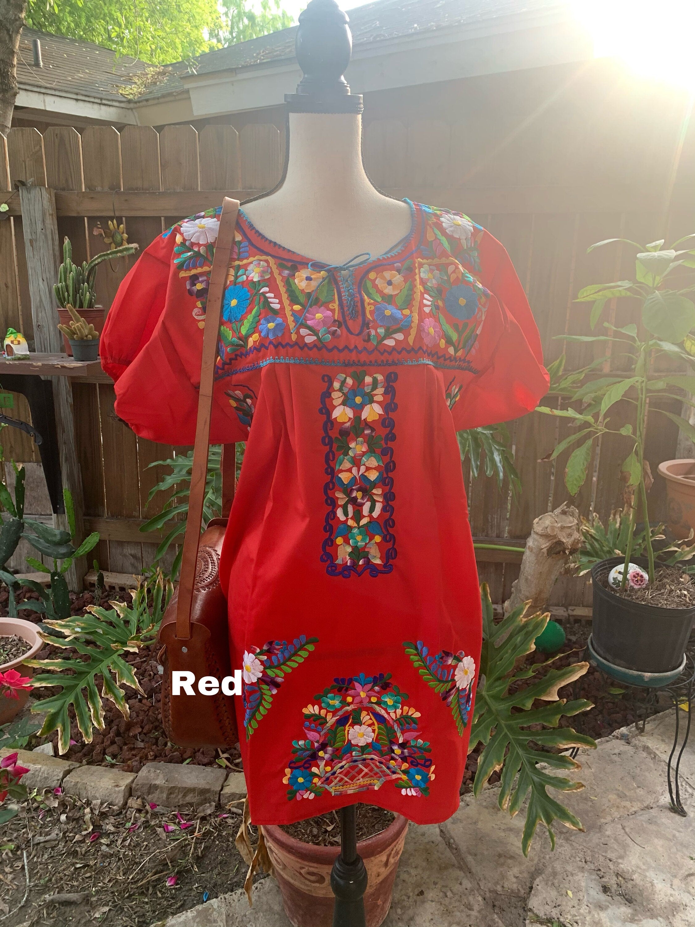 Image of Mexican Floral Embroidered Thigh Length Blouse - Handmade Artisanal Blouse
