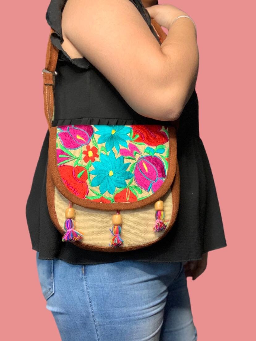 Image of Mexican Embroidered Messenger Bag - Handmade Artisanal Bag